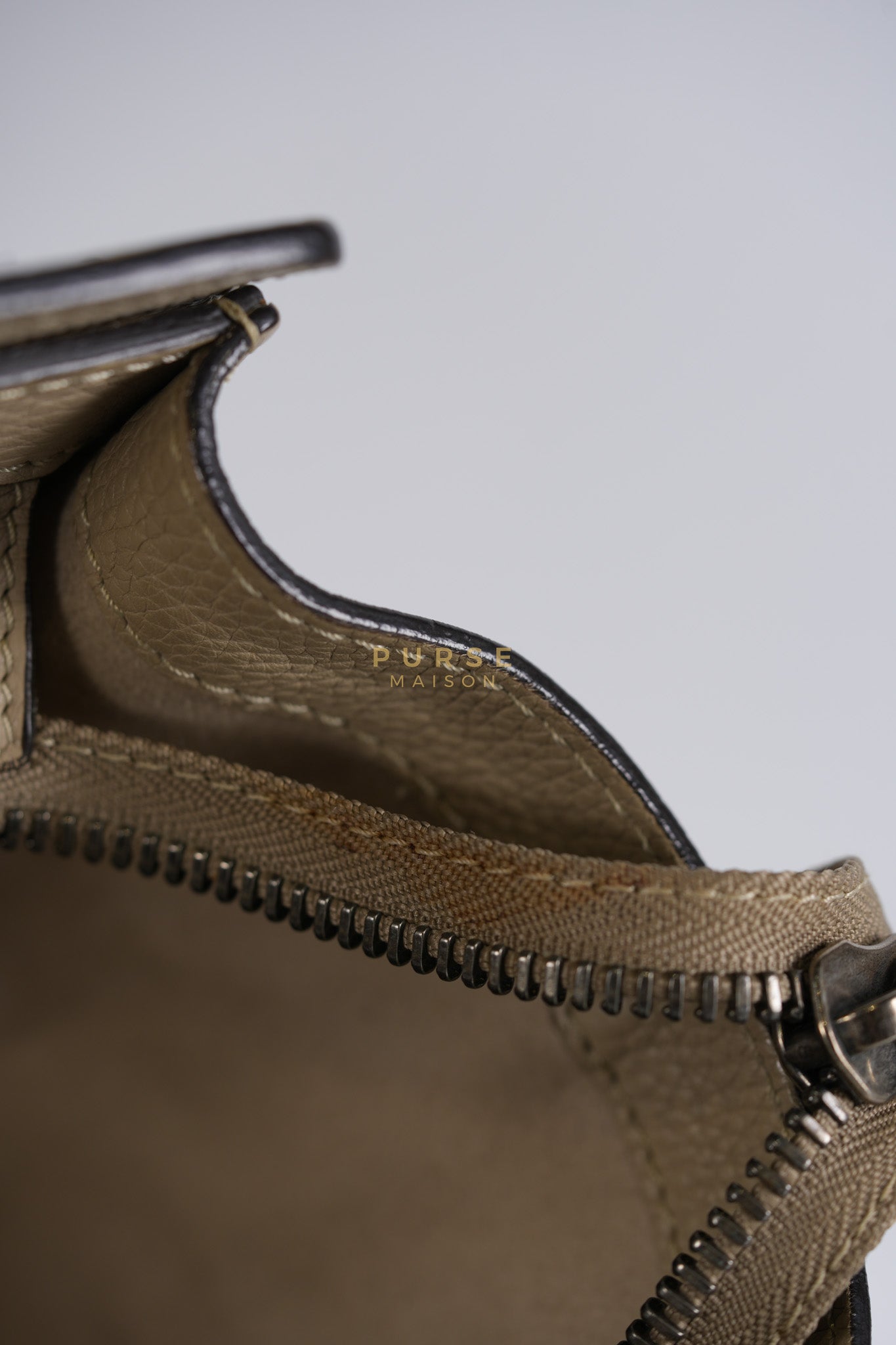 Micro Luggage Tote Bag in Dark Beige Grained Calfskin Leather | Purse Maison Luxury Bags Shop