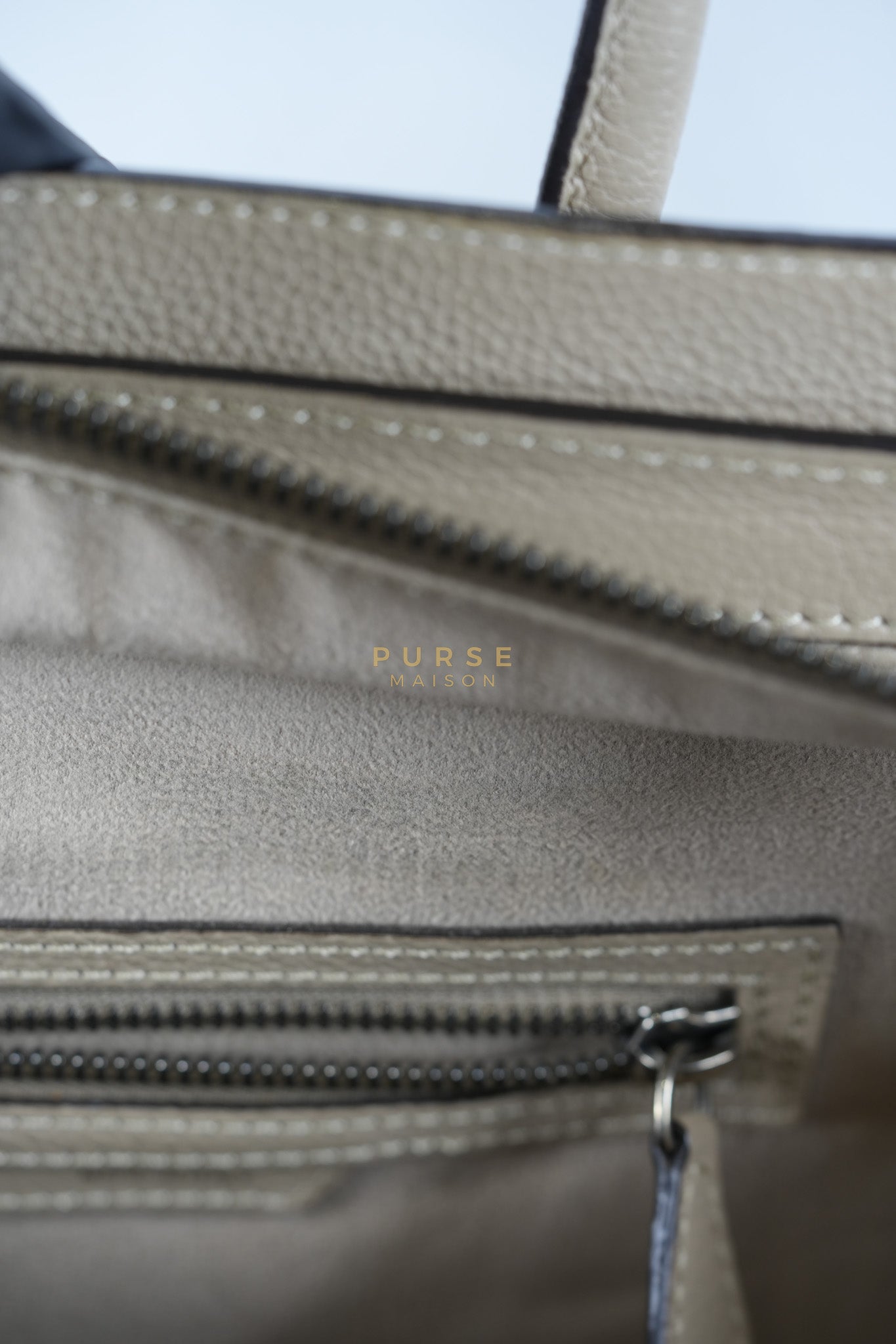 Micro Luggage Tote Bag in Dark Beige Grained Calfskin Leather | Purse Maison Luxury Bags Shop