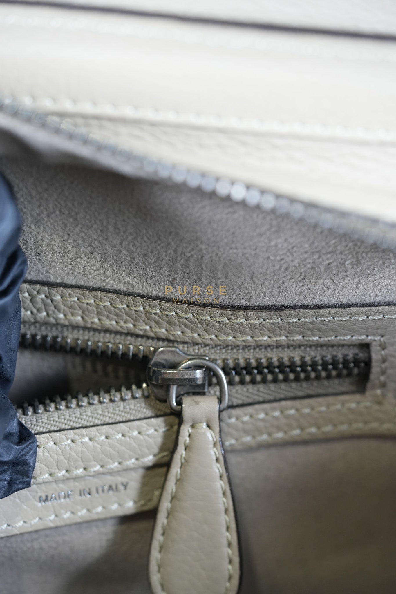 Micro Luggage Tote Bag in Dark Beige Grained Calfskin Leather | Purse Maison Luxury Bags Shop