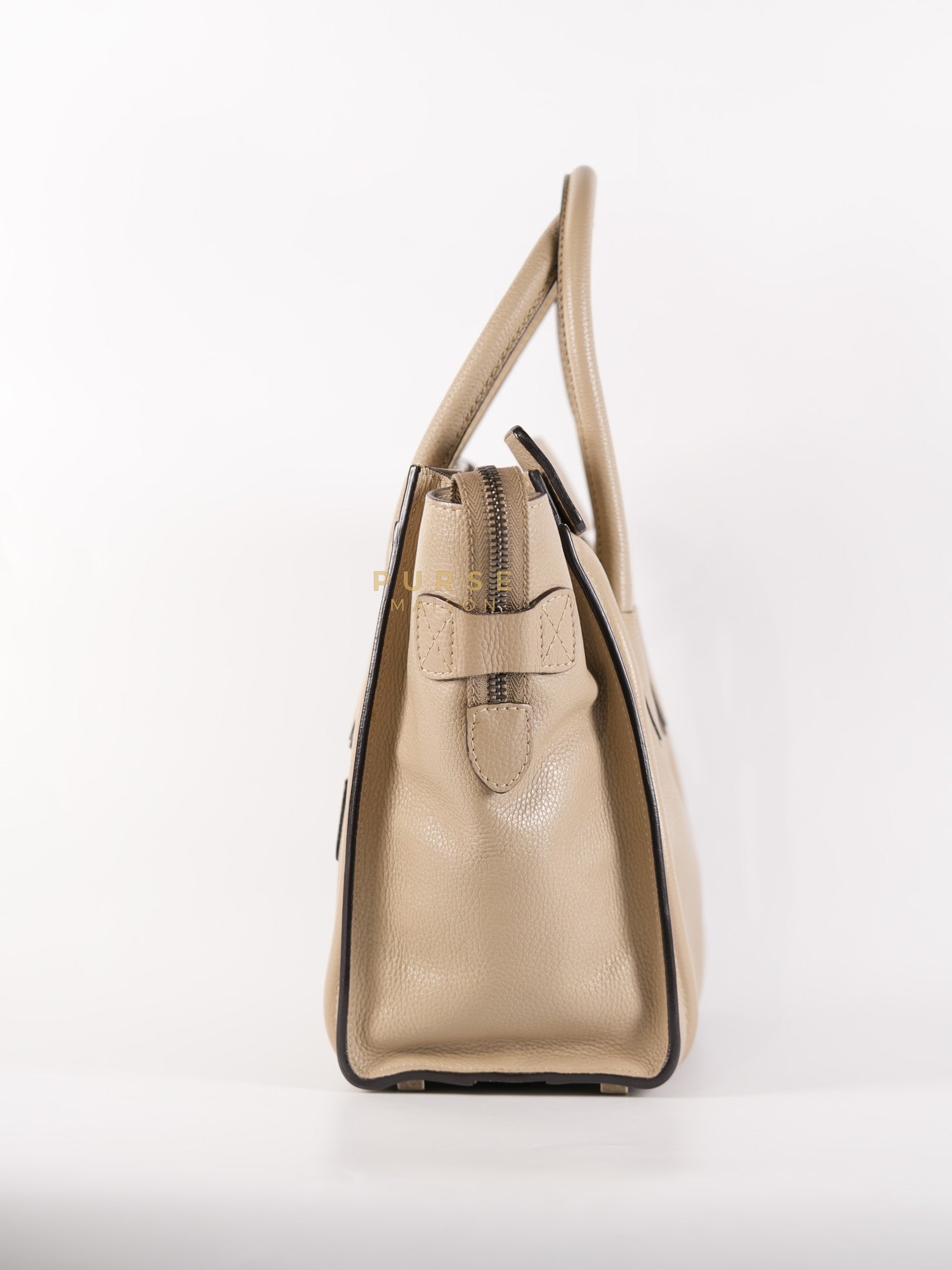 Micro Luggage Tote Bag in Dark Beige Grained Calfskin Leather | Purse Maison Luxury Bags Shop