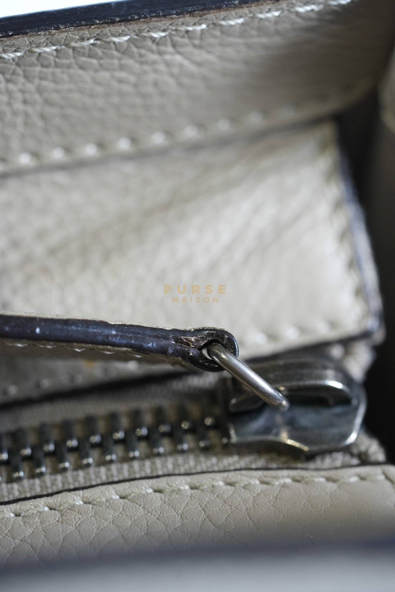 Micro Luggage Tote Bag in Dark Beige Grained Calfskin Leather | Purse Maison Luxury Bags Shop