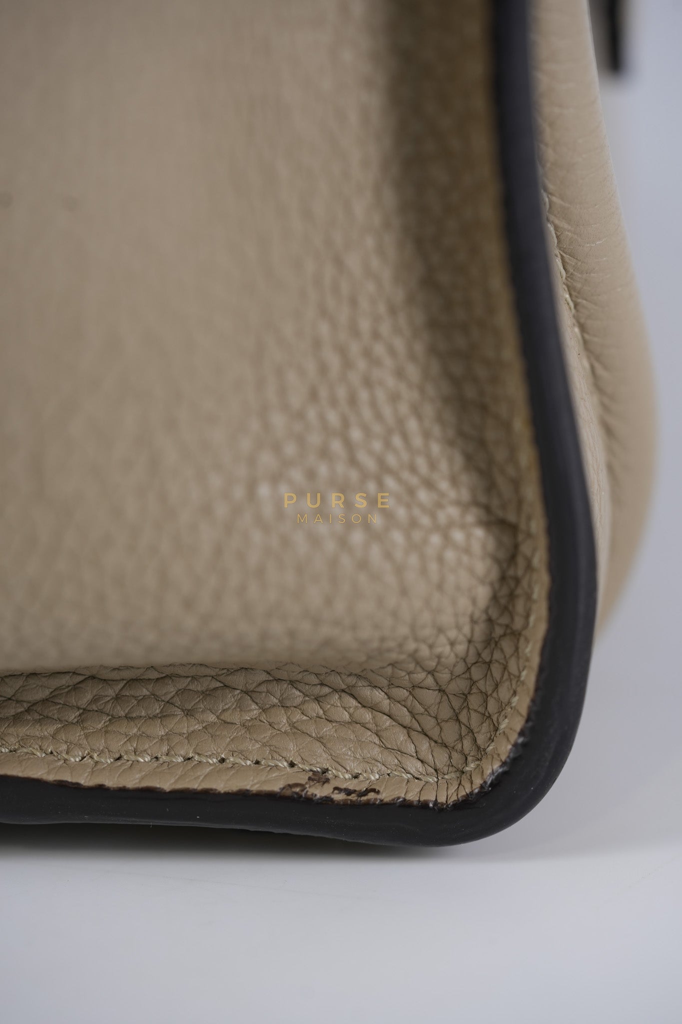 Micro Luggage Tote Bag in Dark Beige Grained Calfskin Leather | Purse Maison Luxury Bags Shop