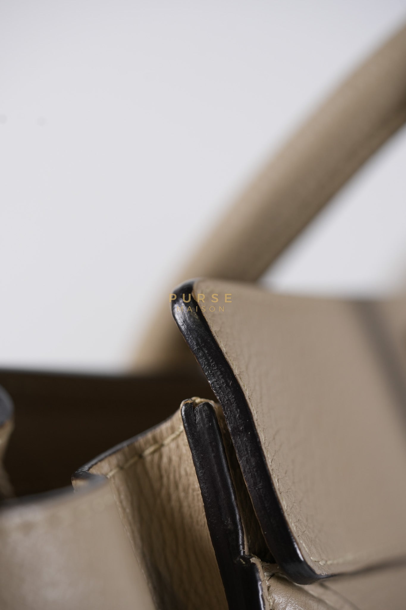 Micro Luggage Tote Bag in Dark Beige Grained Calfskin Leather | Purse Maison Luxury Bags Shop