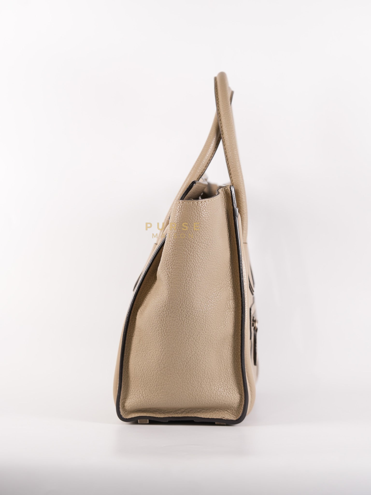Micro Luggage Tote Bag in Dark Beige Grained Calfskin Leather | Purse Maison Luxury Bags Shop