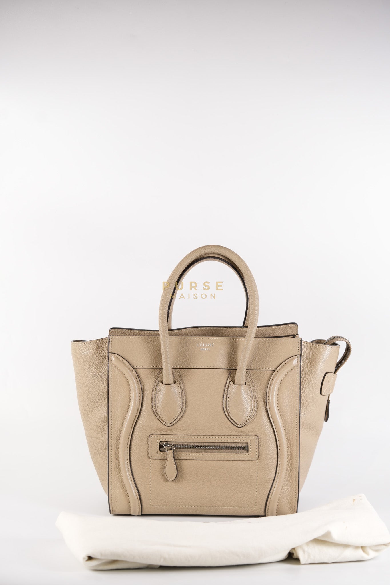 Micro Luggage Tote Bag in Dark Beige Grained Calfskin Leather | Purse Maison Luxury Bags Shop