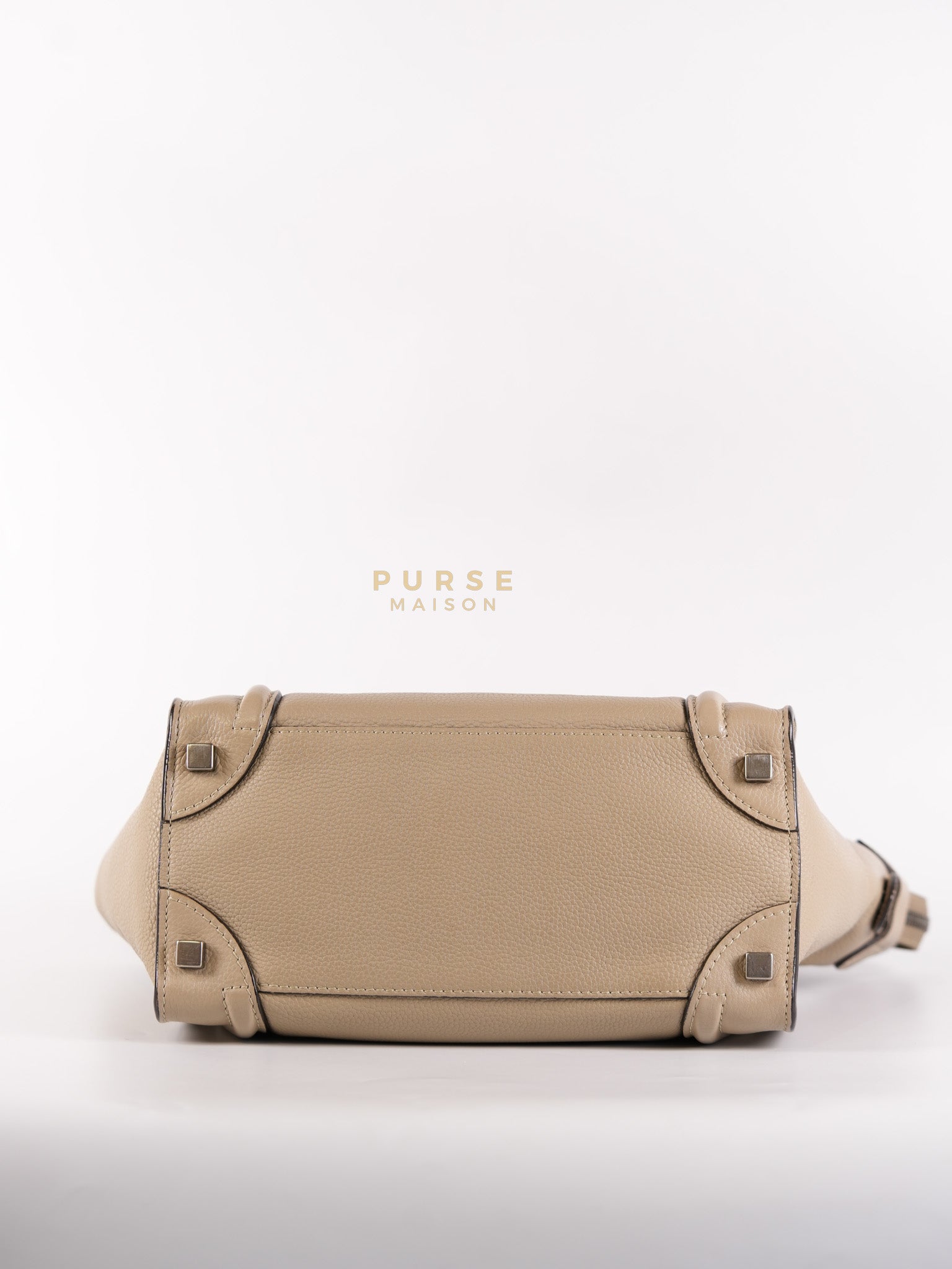 Micro Luggage Tote Bag in Dark Beige Grained Calfskin Leather | Purse Maison Luxury Bags Shop