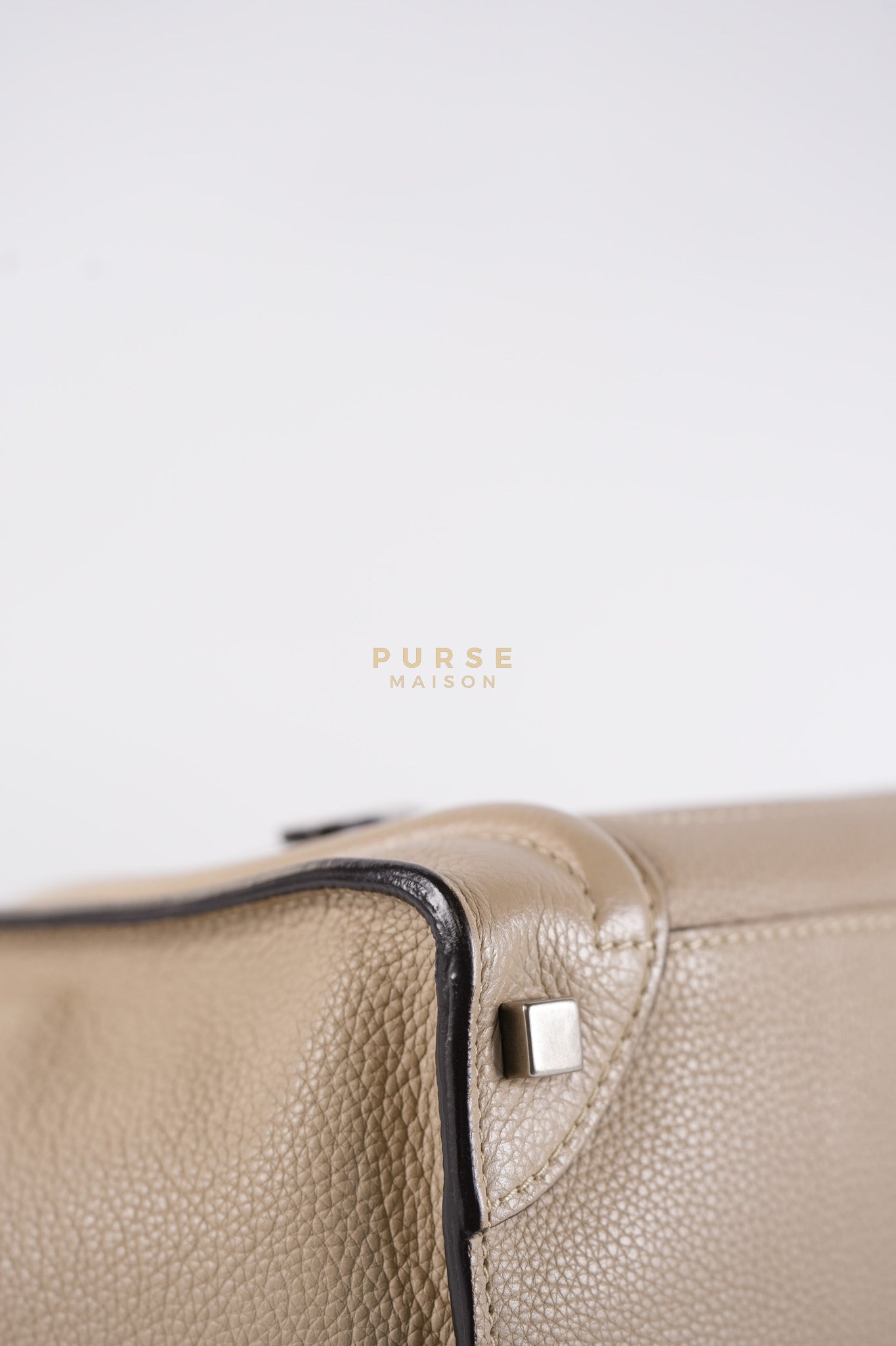 Micro Luggage Tote Bag in Dark Beige Grained Calfskin Leather | Purse Maison Luxury Bags Shop