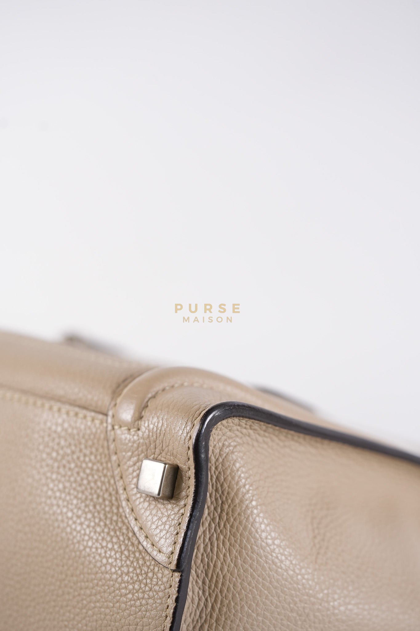 Micro Luggage Tote Bag in Dark Beige Grained Calfskin Leather | Purse Maison Luxury Bags Shop