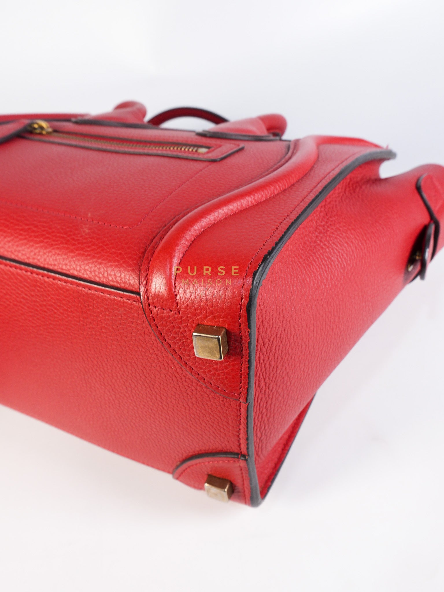 Micro Luggage Tote Bag in Red Calfskin Leather & Aged Gold Hardware | Purse Maison Luxury Bags Shop