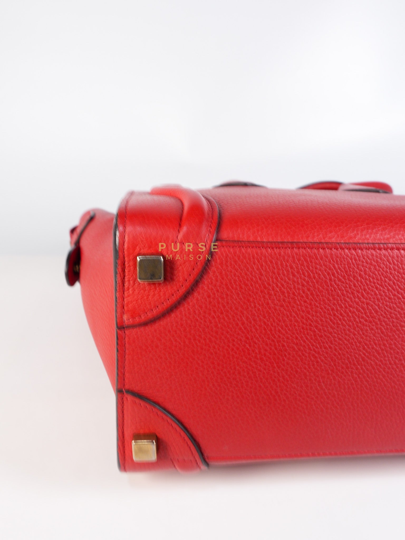 Micro Luggage Tote Bag in Red Calfskin Leather & Aged Gold Hardware | Purse Maison Luxury Bags Shop