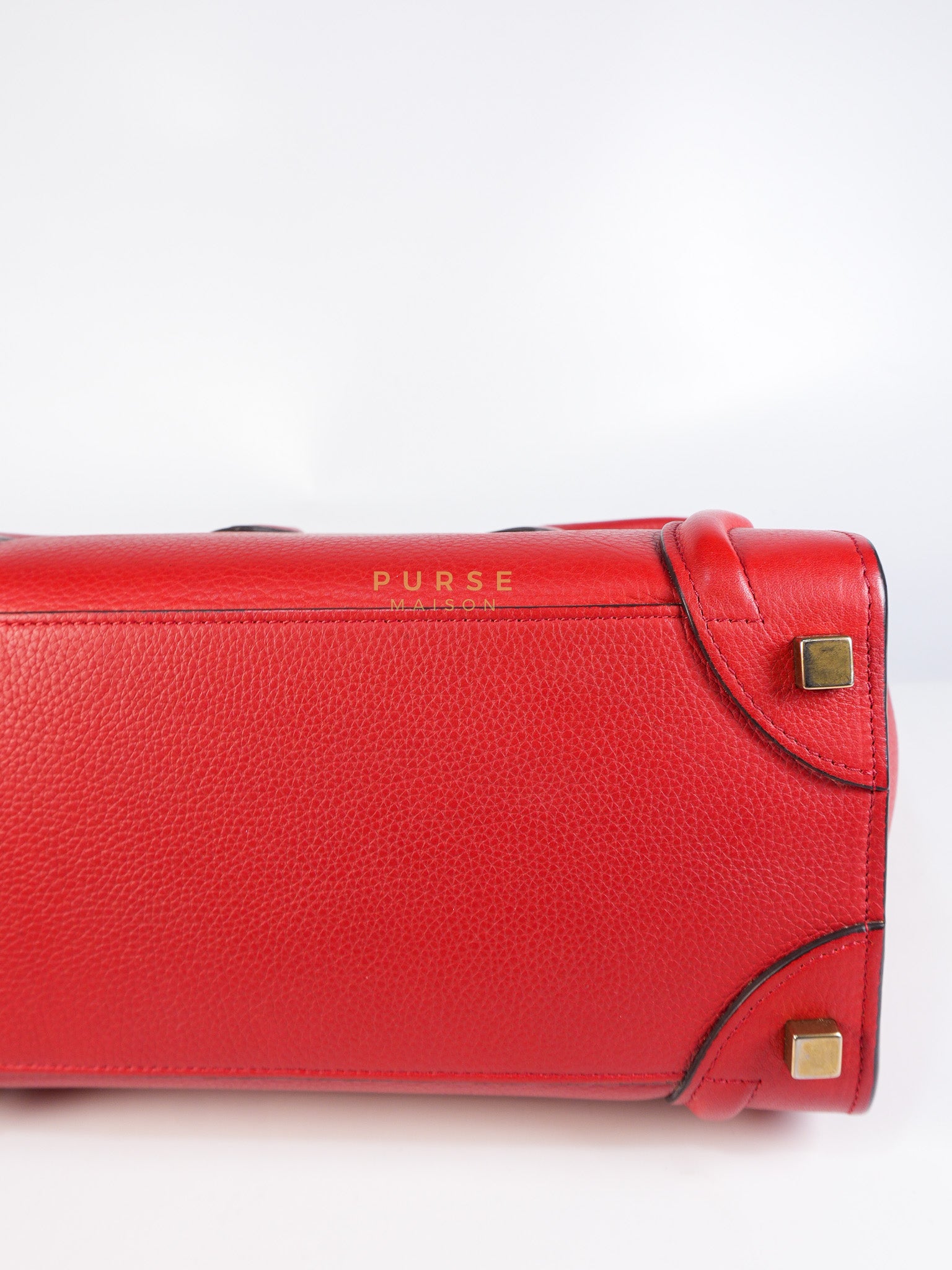 Micro Luggage Tote Bag in Red Calfskin Leather & Aged Gold Hardware | Purse Maison Luxury Bags Shop