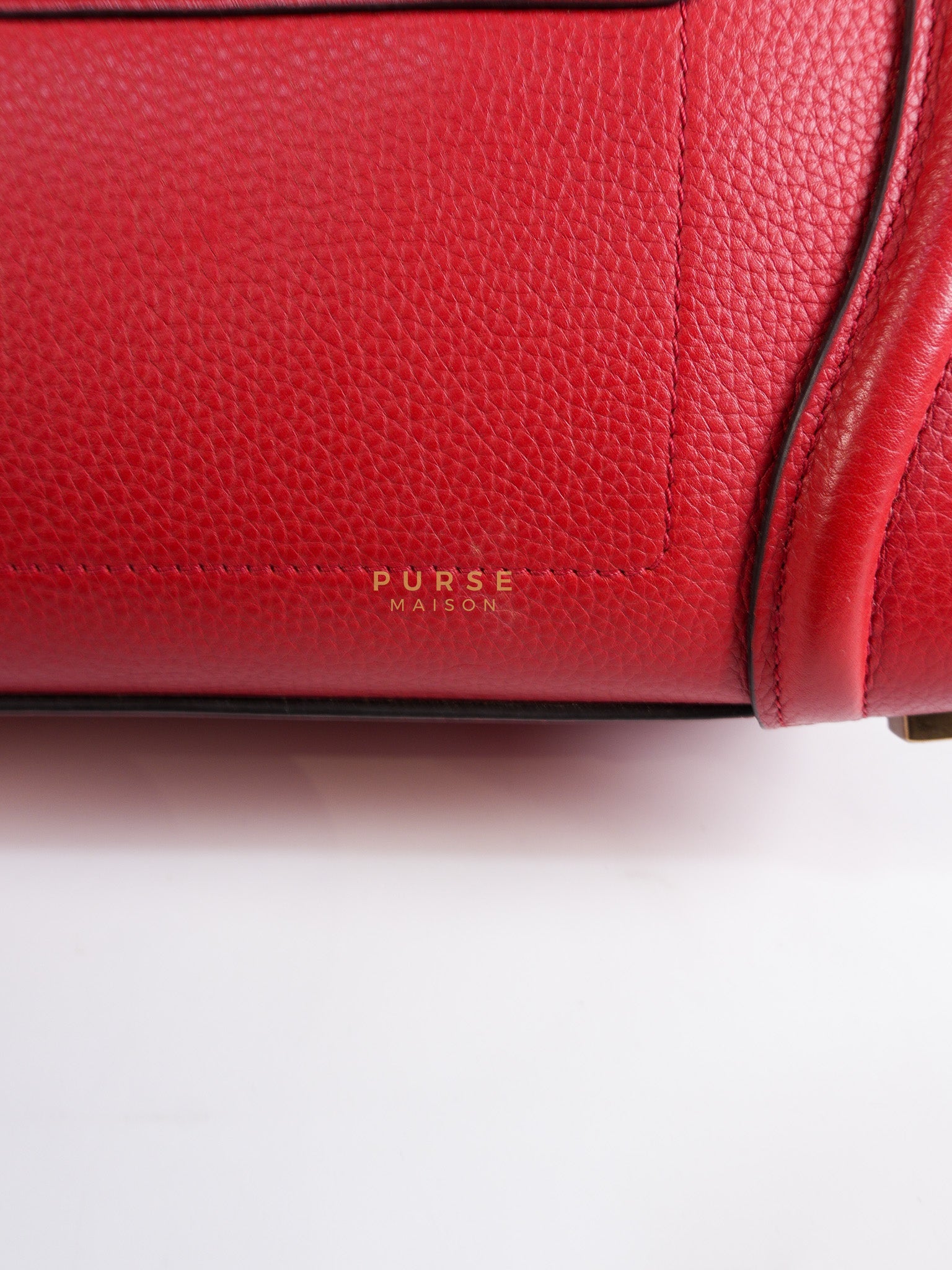 Micro Luggage Tote Bag in Red Calfskin Leather & Aged Gold Hardware | Purse Maison Luxury Bags Shop