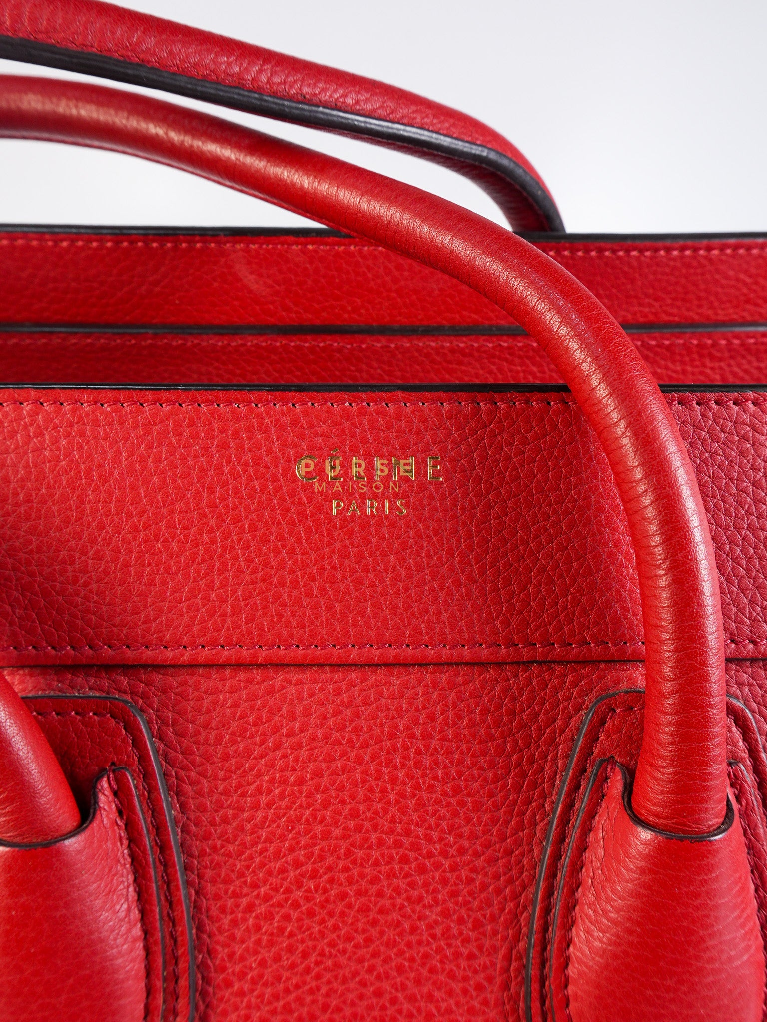 Micro Luggage Tote Bag in Red Calfskin Leather & Aged Gold Hardware | Purse Maison Luxury Bags Shop