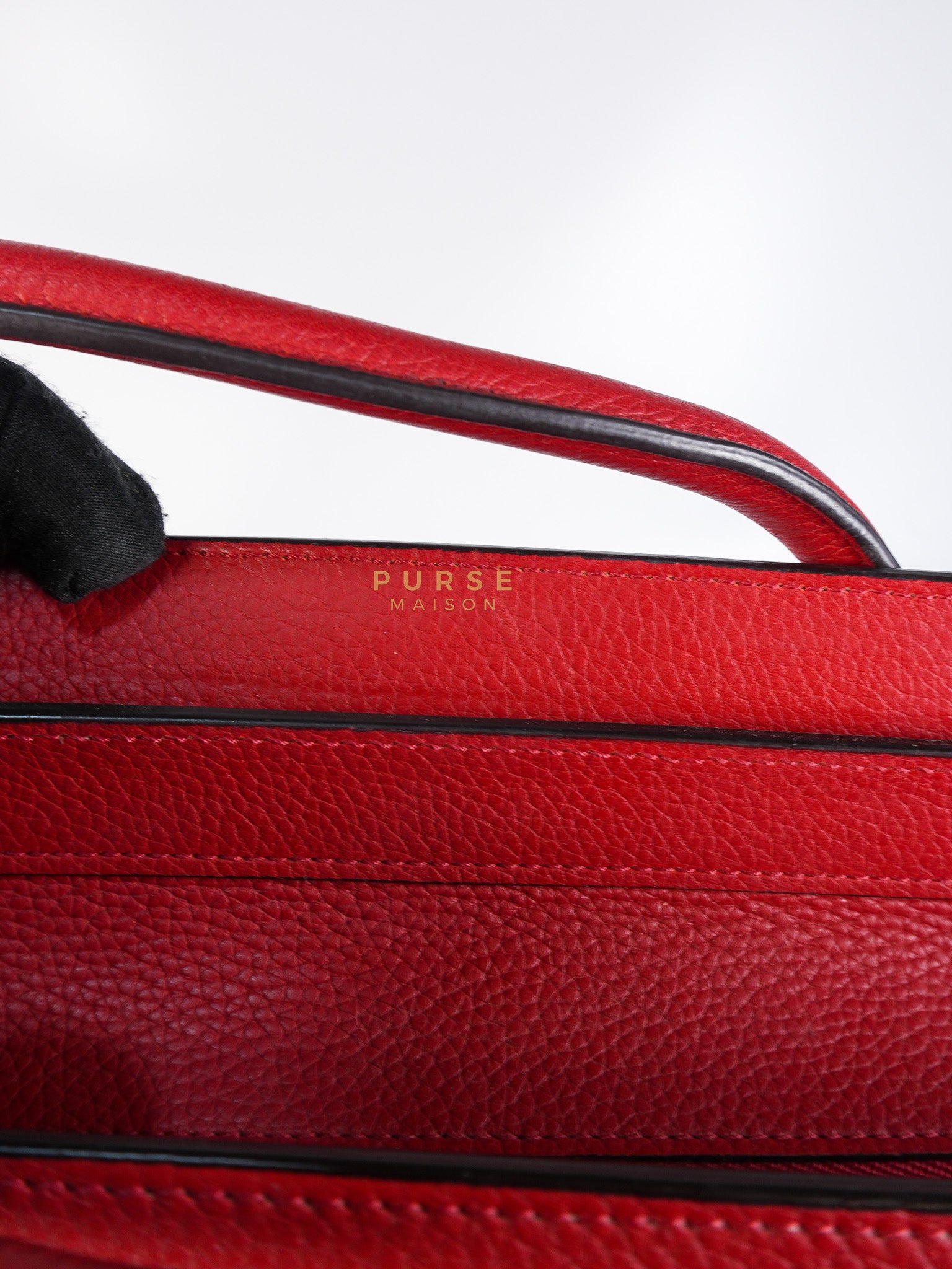 Micro Luggage Tote Bag in Red Calfskin Leather & Aged Gold Hardware | Purse Maison Luxury Bags Shop