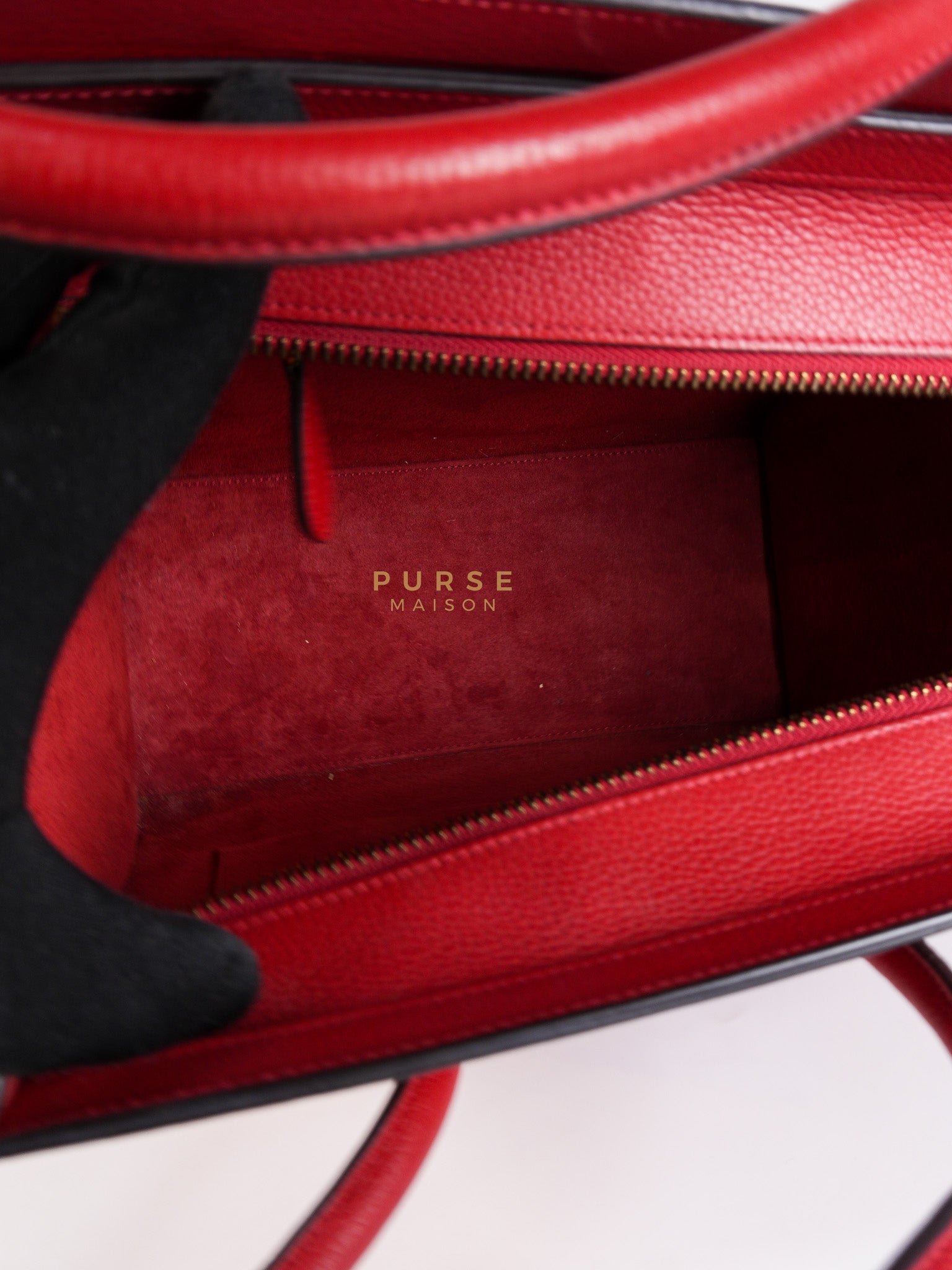 Micro Luggage Tote Bag in Red Calfskin Leather & Aged Gold Hardware | Purse Maison Luxury Bags Shop