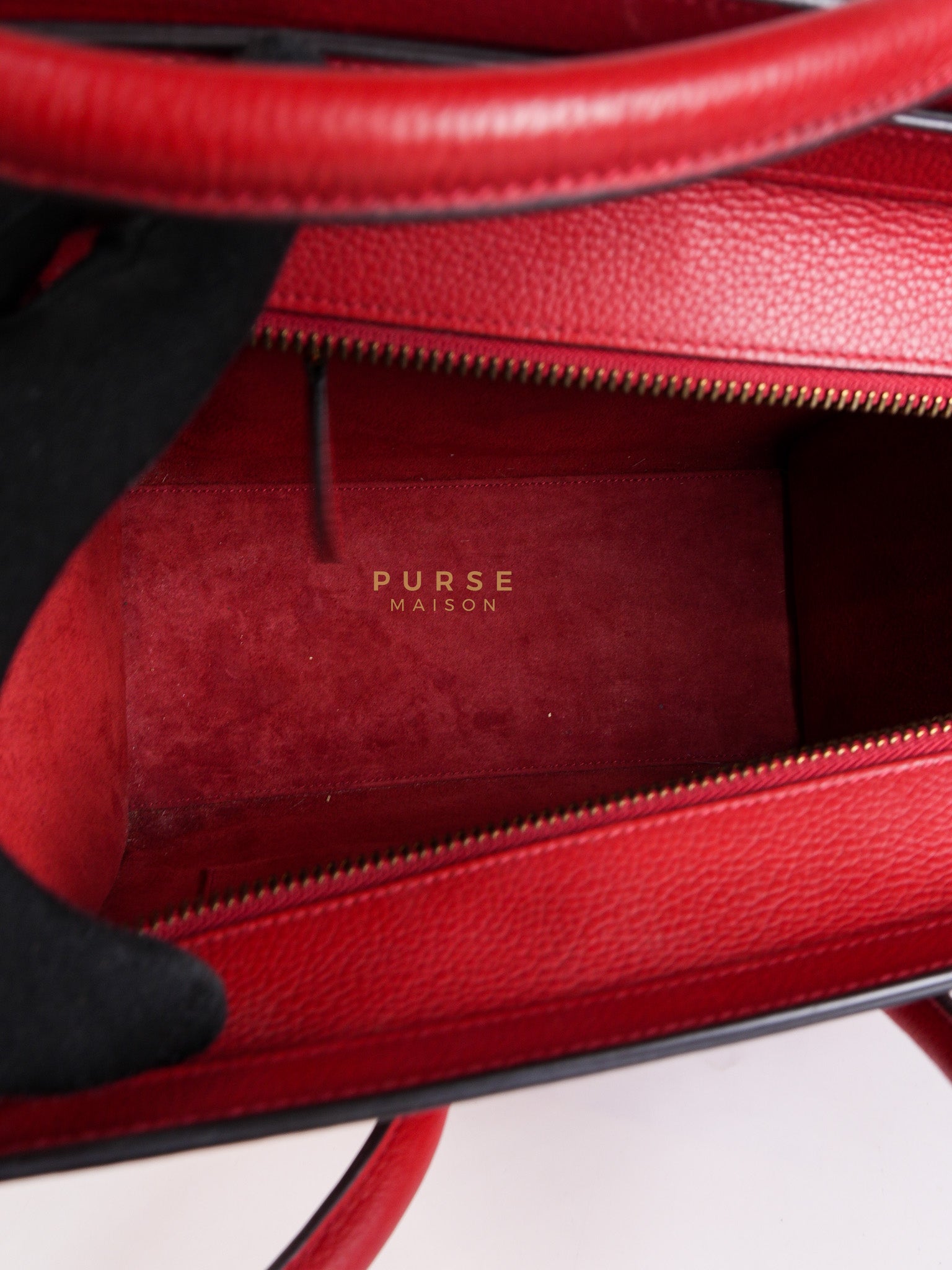 Micro Luggage Tote Bag in Red Calfskin Leather & Aged Gold Hardware | Purse Maison Luxury Bags Shop