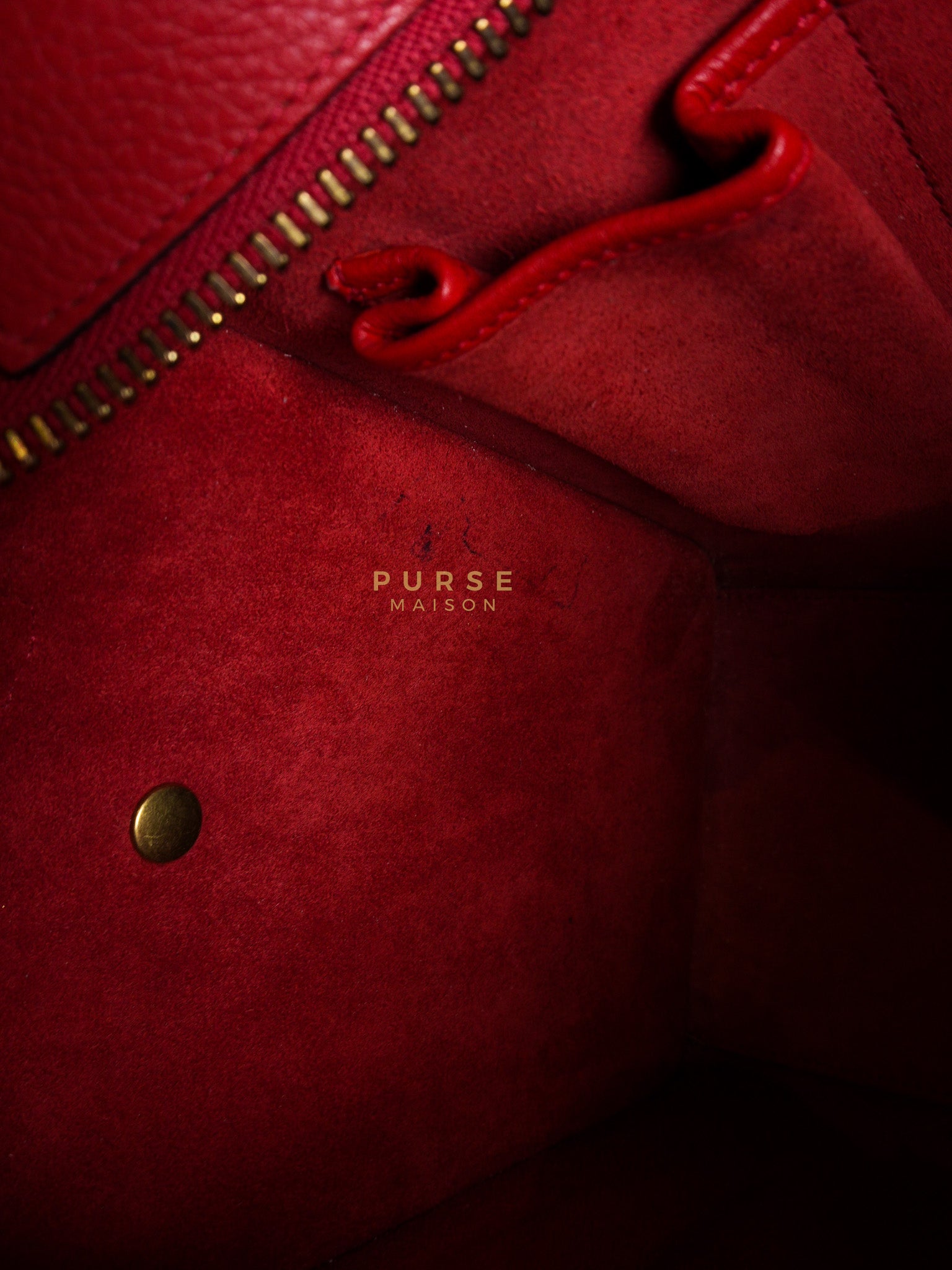 Micro Luggage Tote Bag in Red Calfskin Leather & Aged Gold Hardware | Purse Maison Luxury Bags Shop