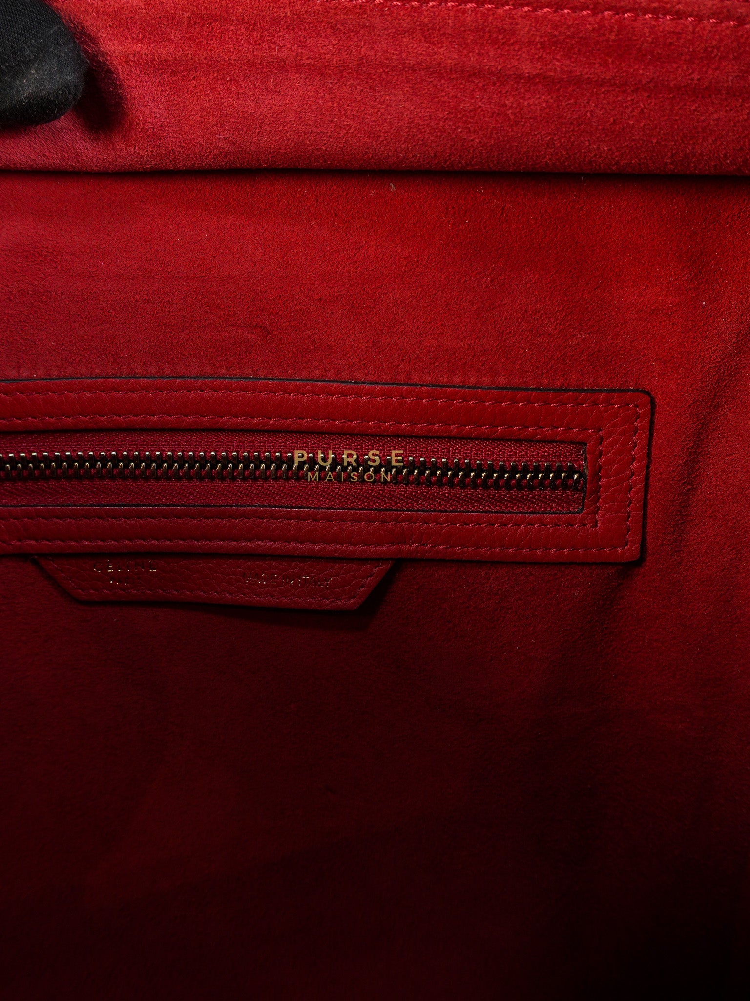 Micro Luggage Tote Bag in Red Calfskin Leather & Aged Gold Hardware | Purse Maison Luxury Bags Shop