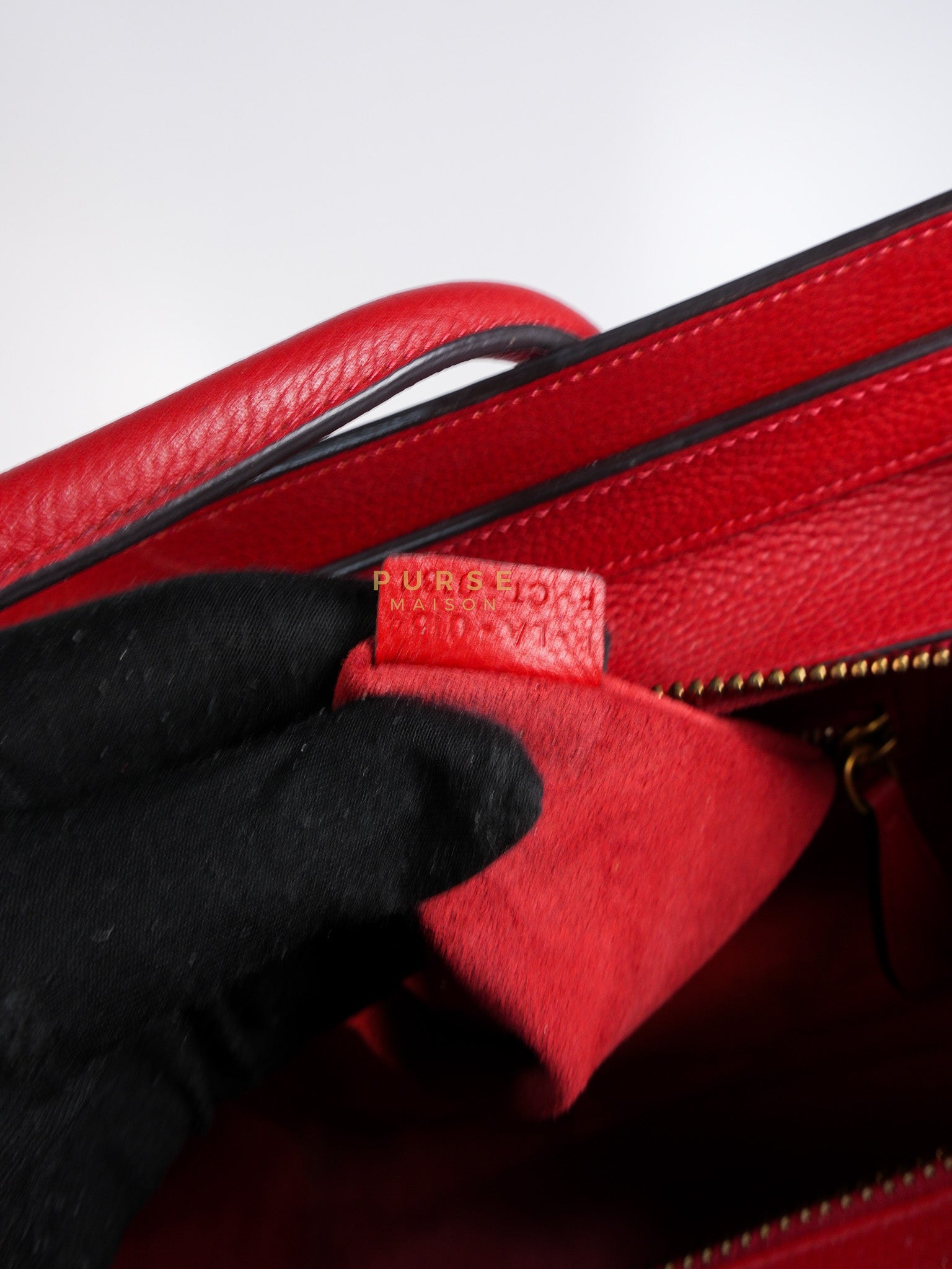 Micro Luggage Tote Bag in Red Calfskin Leather & Aged Gold Hardware | Purse Maison Luxury Bags Shop