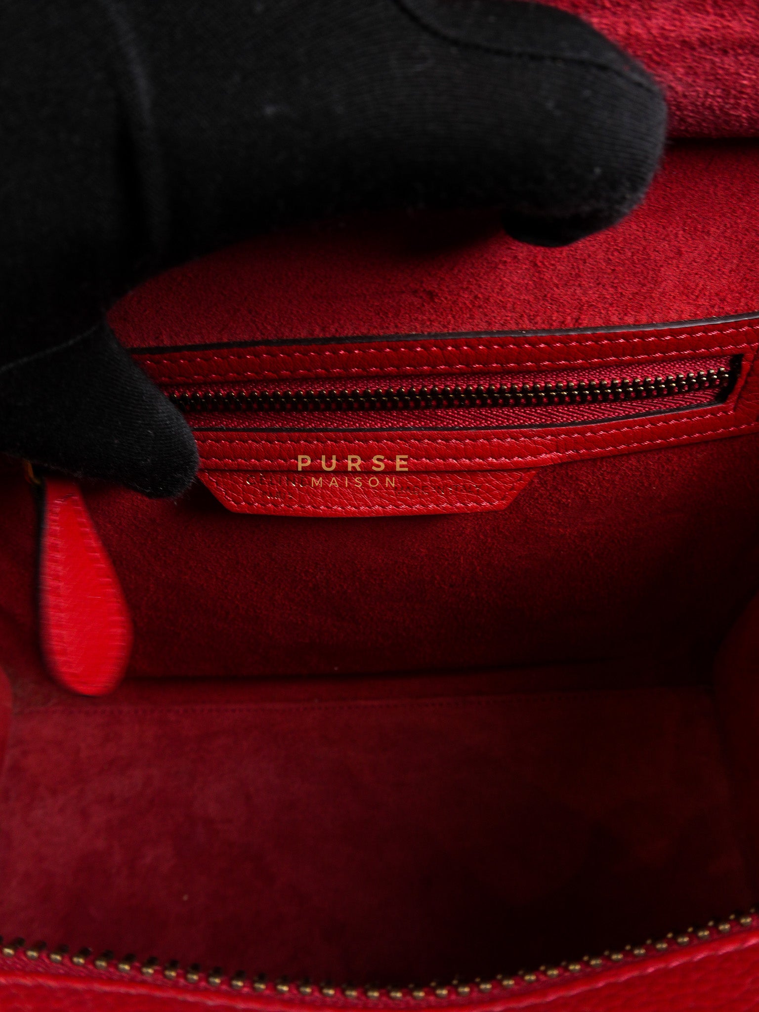 Micro Luggage Tote Bag in Red Calfskin Leather & Aged Gold Hardware | Purse Maison Luxury Bags Shop