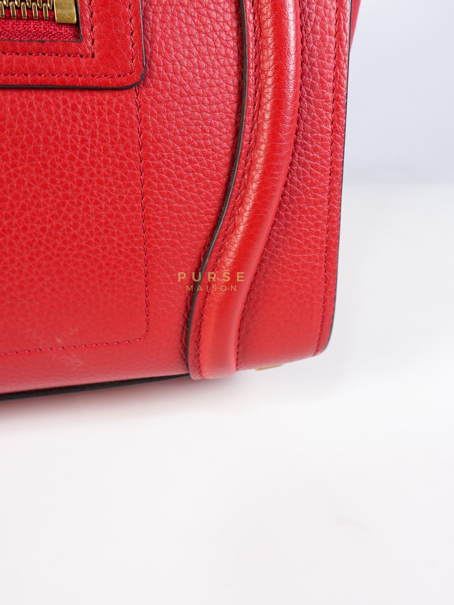 Micro Luggage Tote Bag in Red Calfskin Leather & Aged Gold Hardware | Purse Maison Luxury Bags Shop