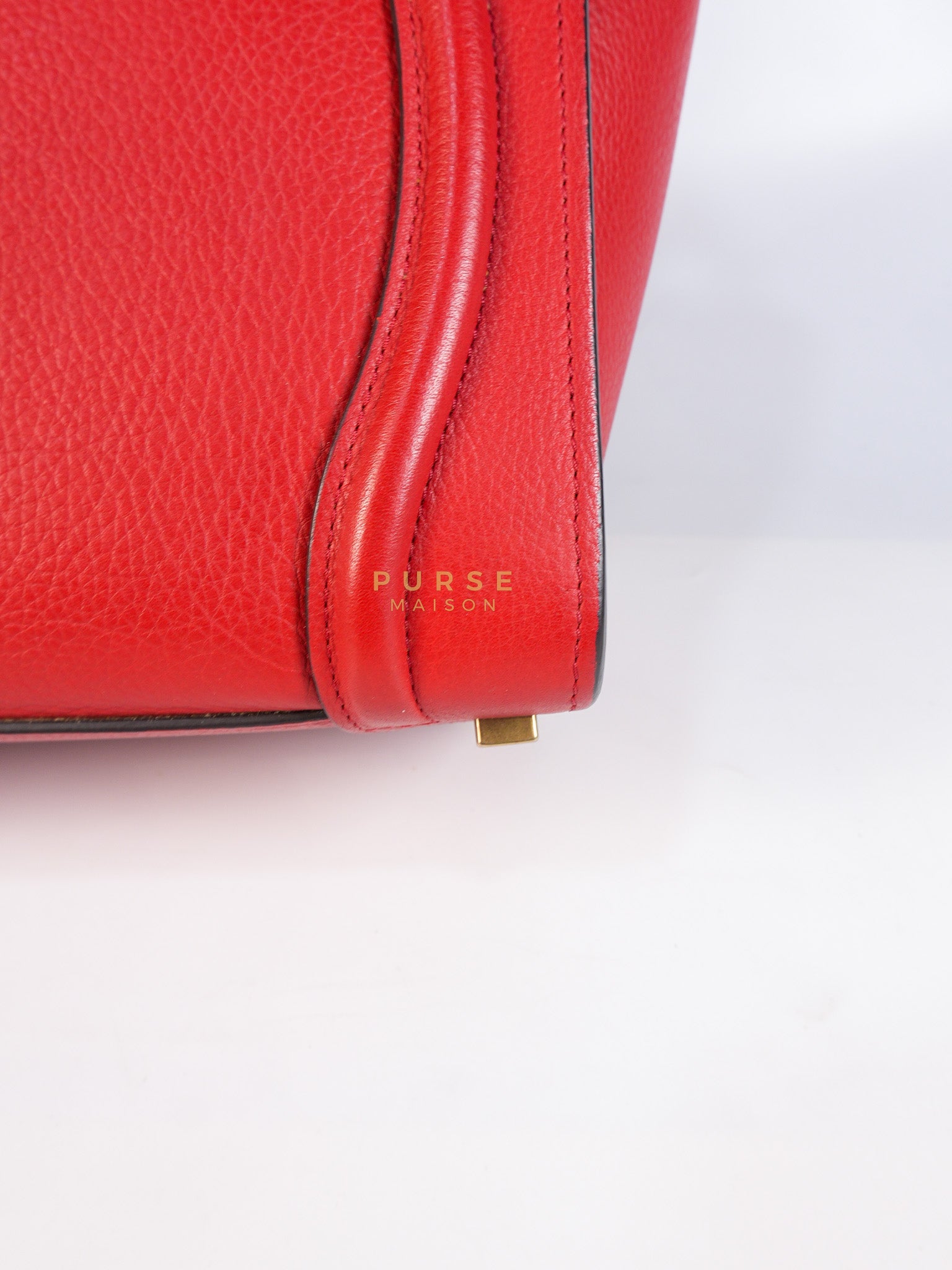 Micro Luggage Tote Bag in Red Calfskin Leather & Aged Gold Hardware | Purse Maison Luxury Bags Shop