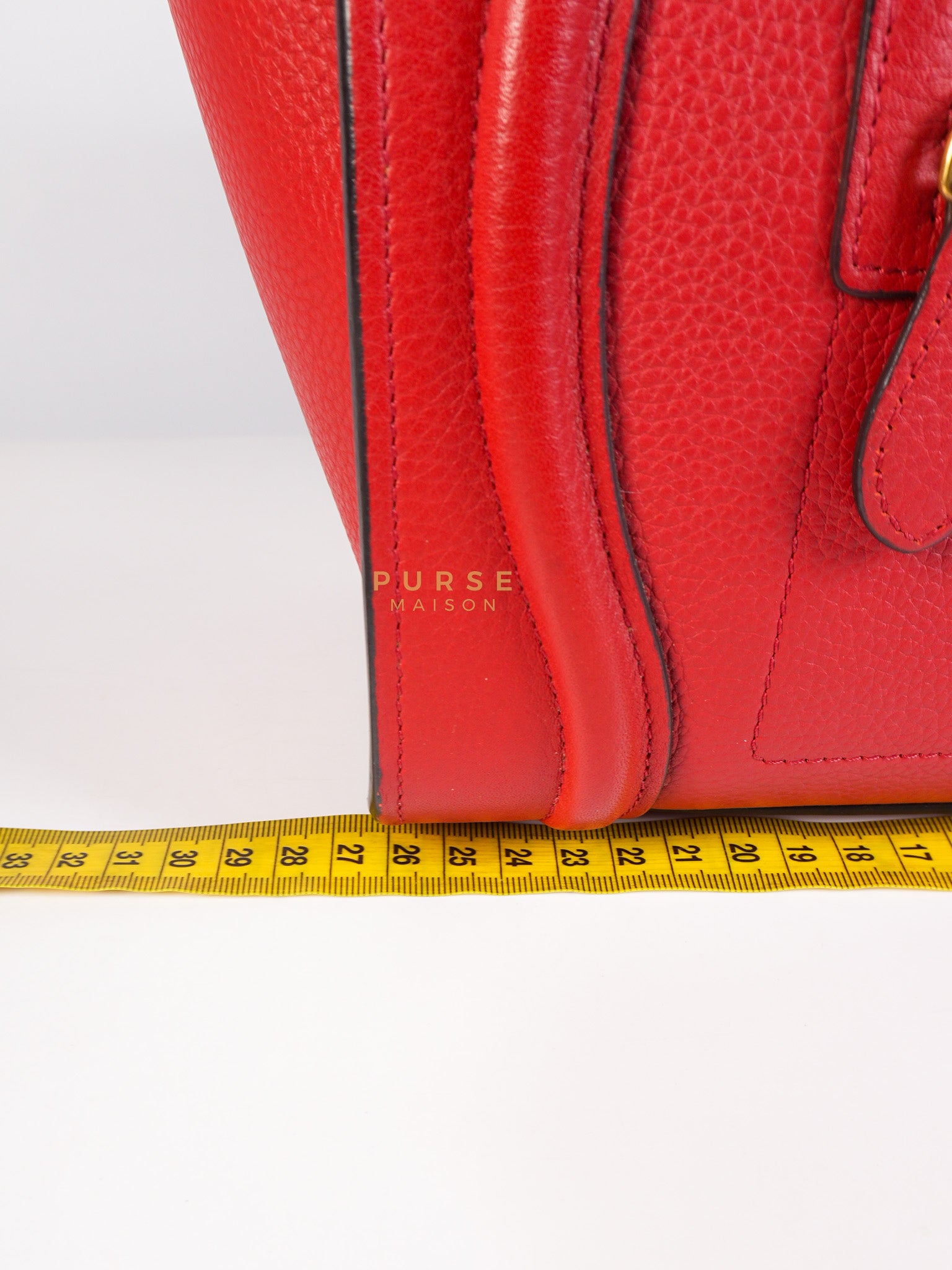 Micro Luggage Tote Bag in Red Calfskin Leather & Aged Gold Hardware | Purse Maison Luxury Bags Shop