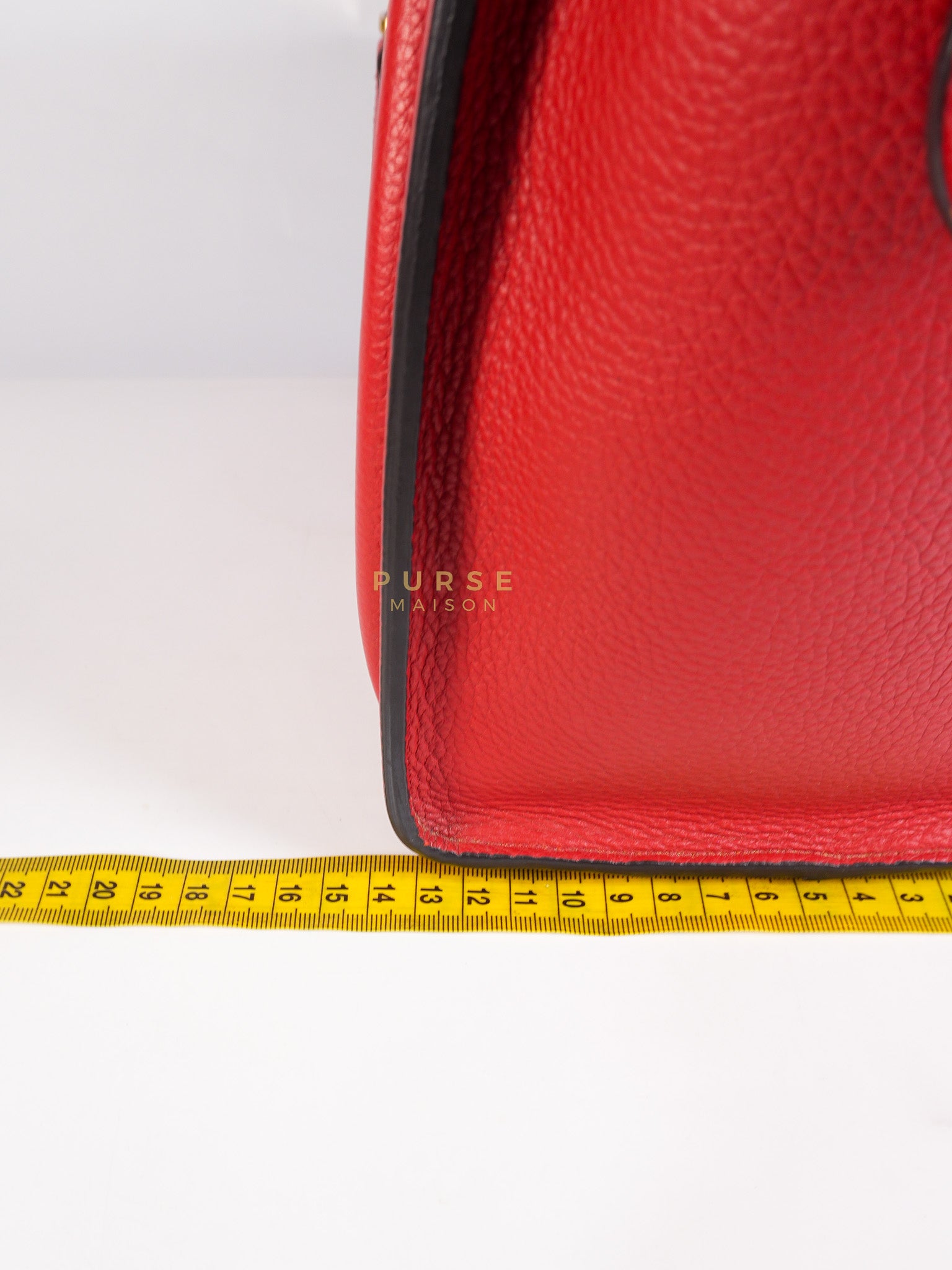 Micro Luggage Tote Bag in Red Calfskin Leather & Aged Gold Hardware | Purse Maison Luxury Bags Shop