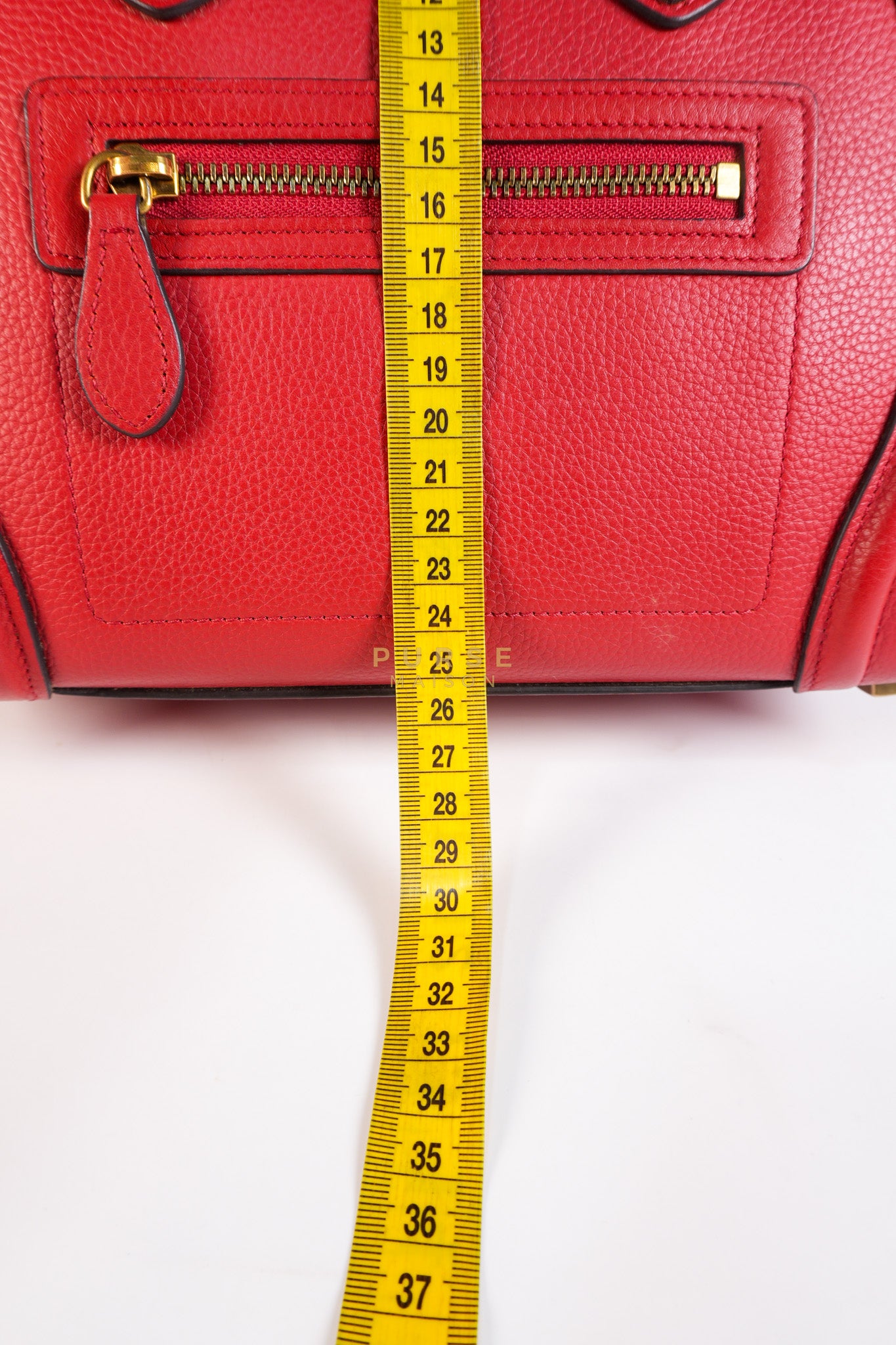 Micro Luggage Tote Bag in Red Calfskin Leather & Aged Gold Hardware | Purse Maison Luxury Bags Shop