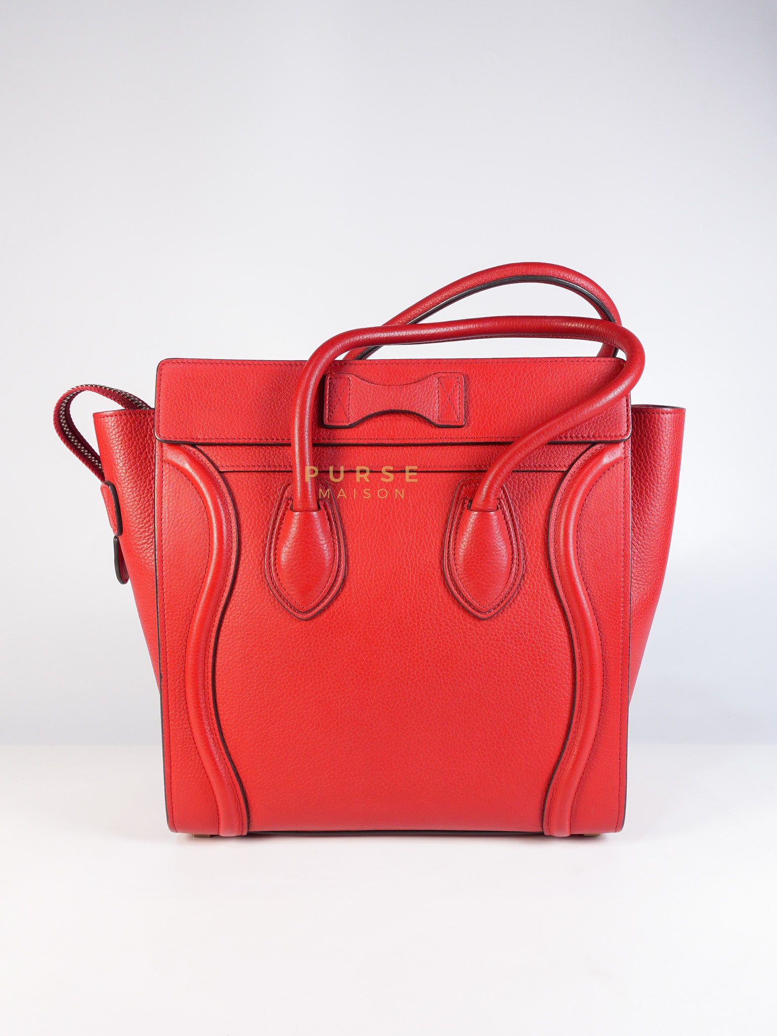 Micro Luggage Tote Bag in Red Calfskin Leather & Aged Gold Hardware | Purse Maison Luxury Bags Shop