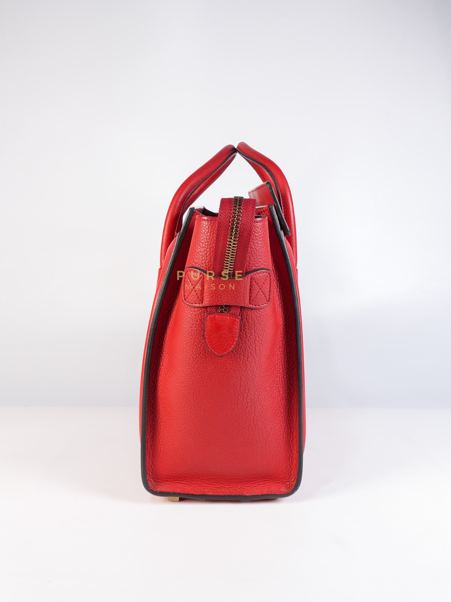 Micro Luggage Tote Bag in Red Calfskin Leather & Aged Gold Hardware | Purse Maison Luxury Bags Shop