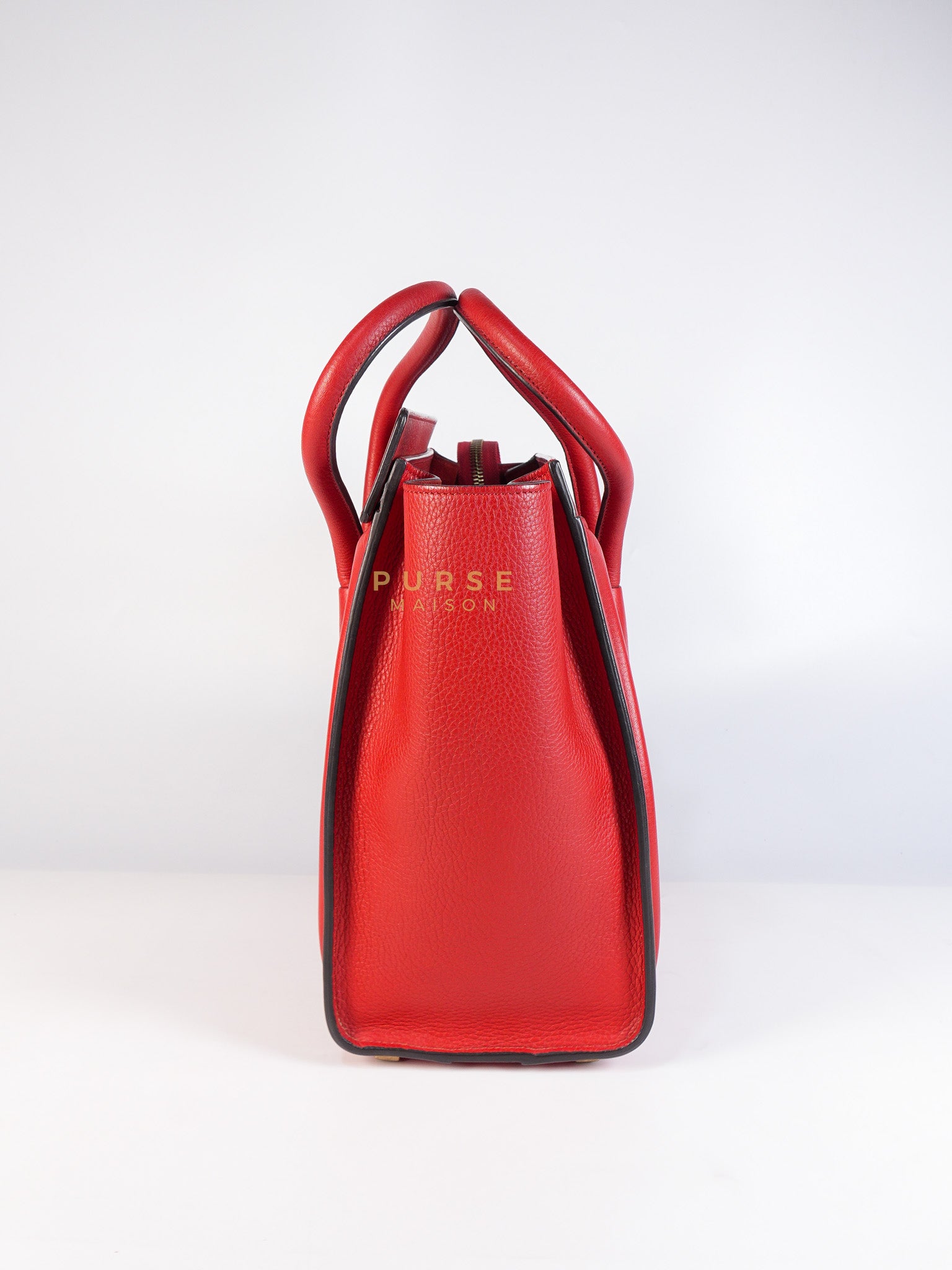 Micro Luggage Tote Bag in Red Calfskin Leather & Aged Gold Hardware | Purse Maison Luxury Bags Shop