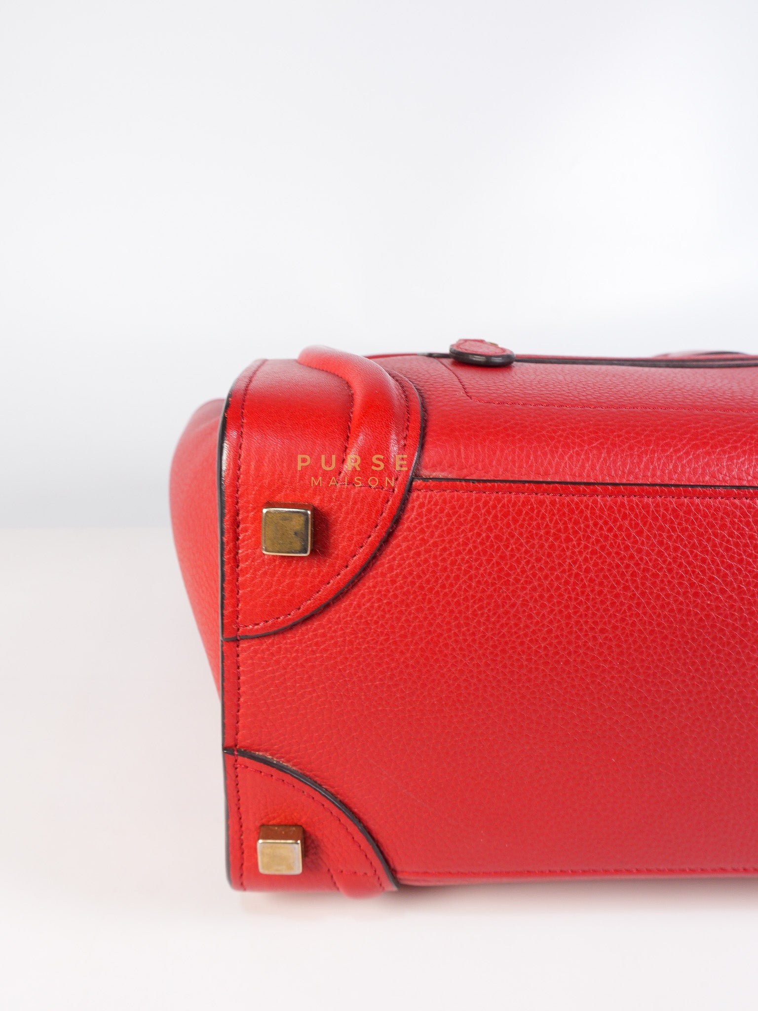 Micro Luggage Tote Bag in Red Calfskin Leather & Aged Gold Hardware | Purse Maison Luxury Bags Shop