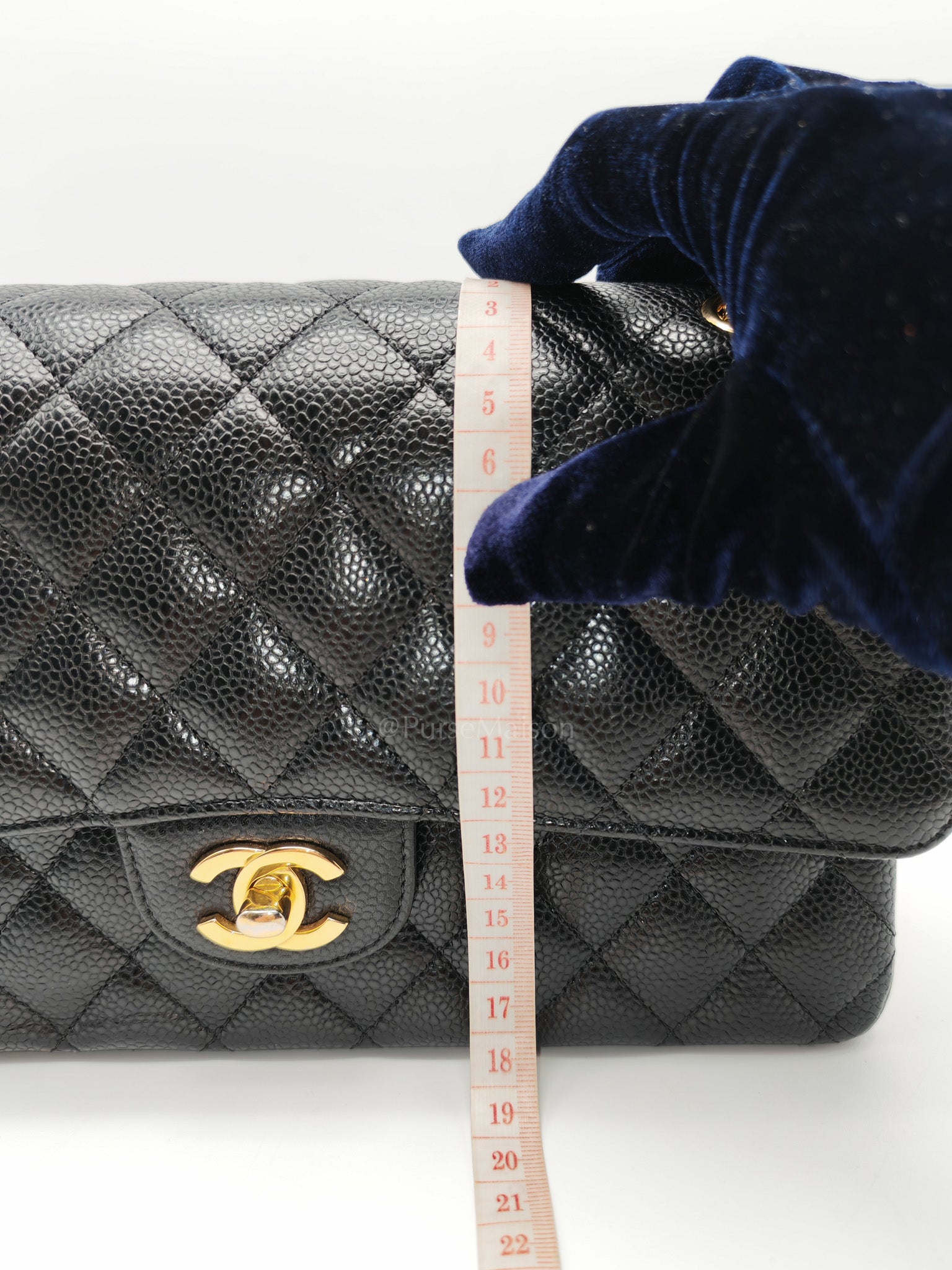 Classic Double Flap Medium in Black Quilted Caviar Leather and Gold Hardware Microchip