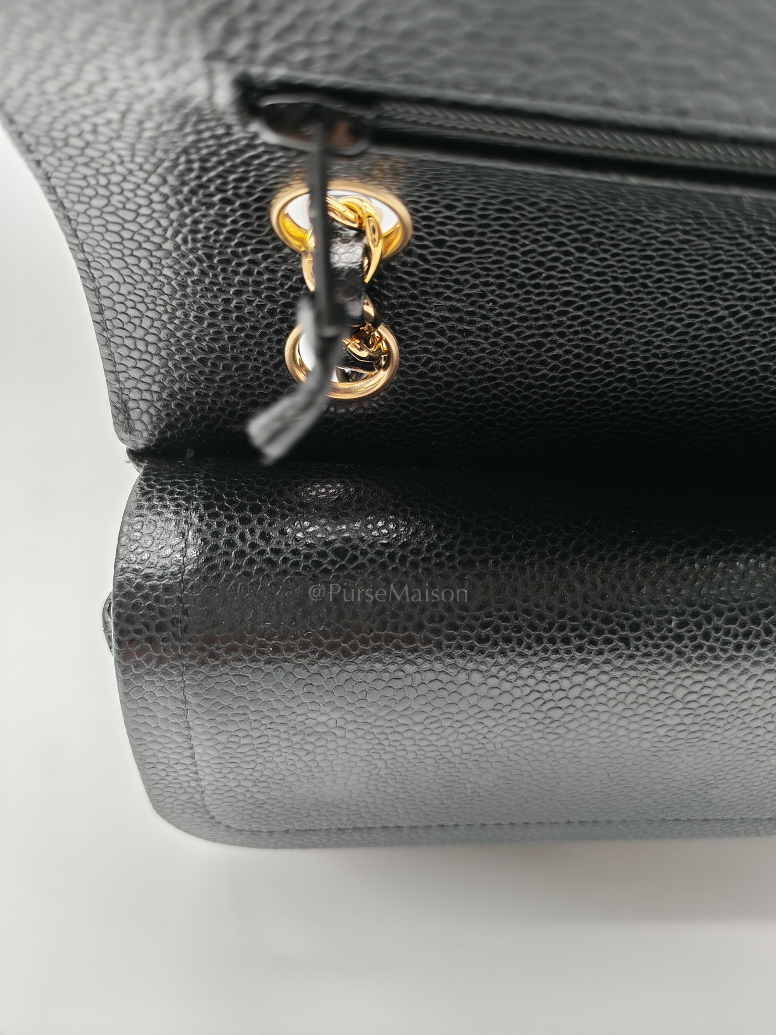 Classic Double Flap Medium in Black Quilted Caviar Leather and Gold Hardware Microchip