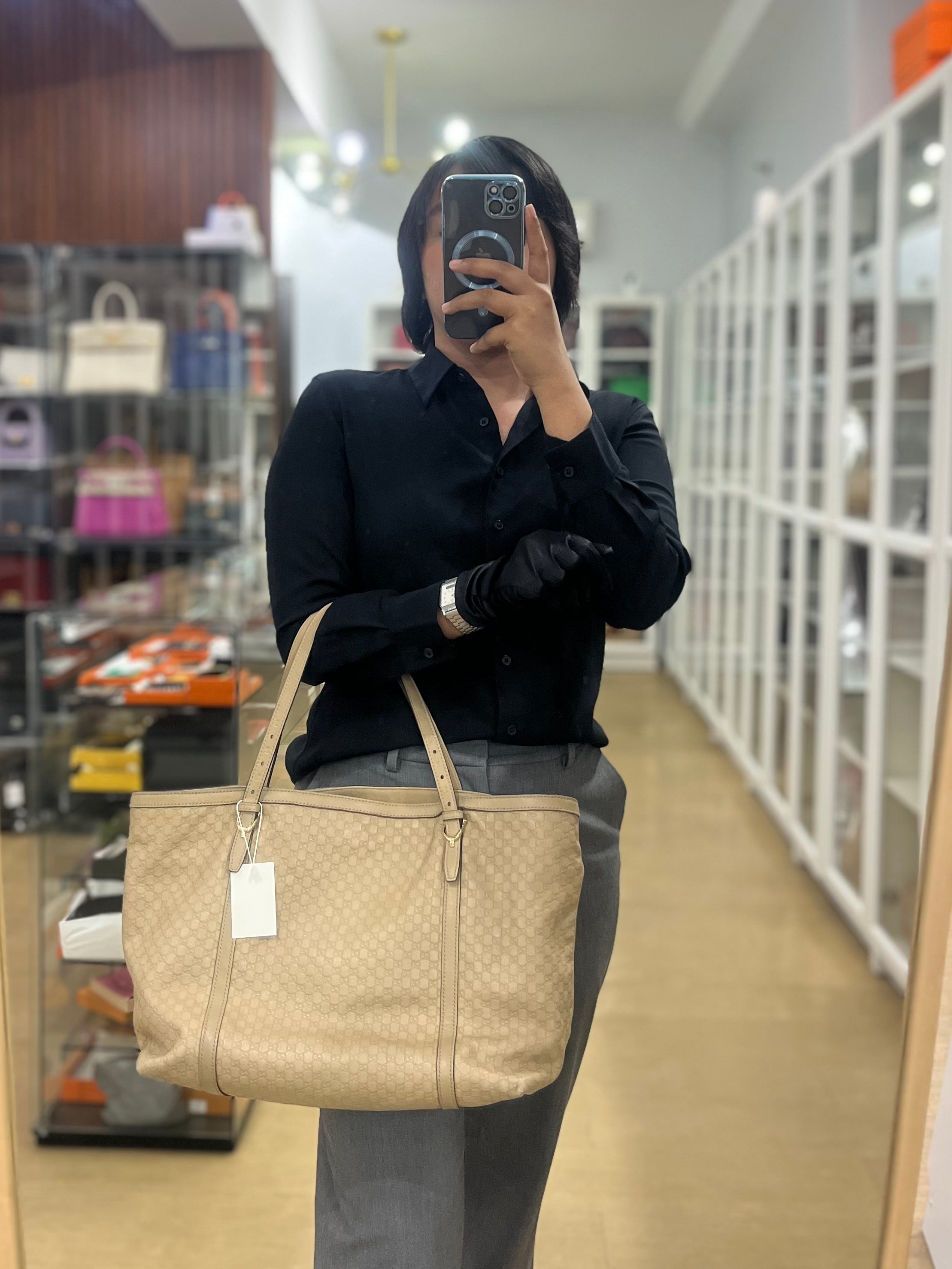 Microguccissima Leather Tote Bag in Beige | Purse Maison Luxury Bags Shop