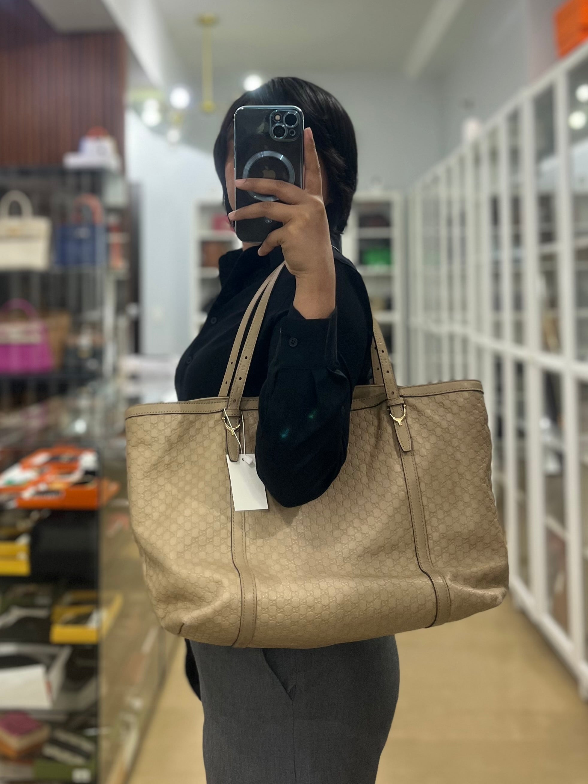 Microguccissima Leather Tote Bag in Beige | Purse Maison Luxury Bags Shop