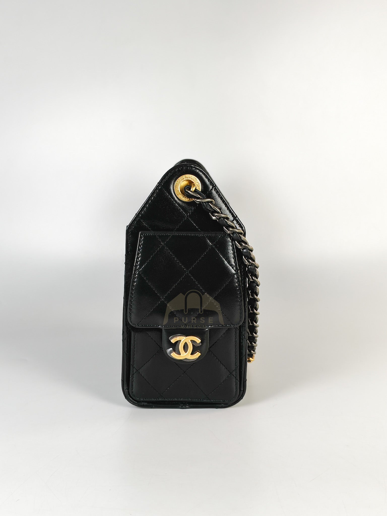 Mini 25 in Black Shiny Calfskin Leather Mix Hardware (Microchip) | Purse Maison Luxury Bags Shop