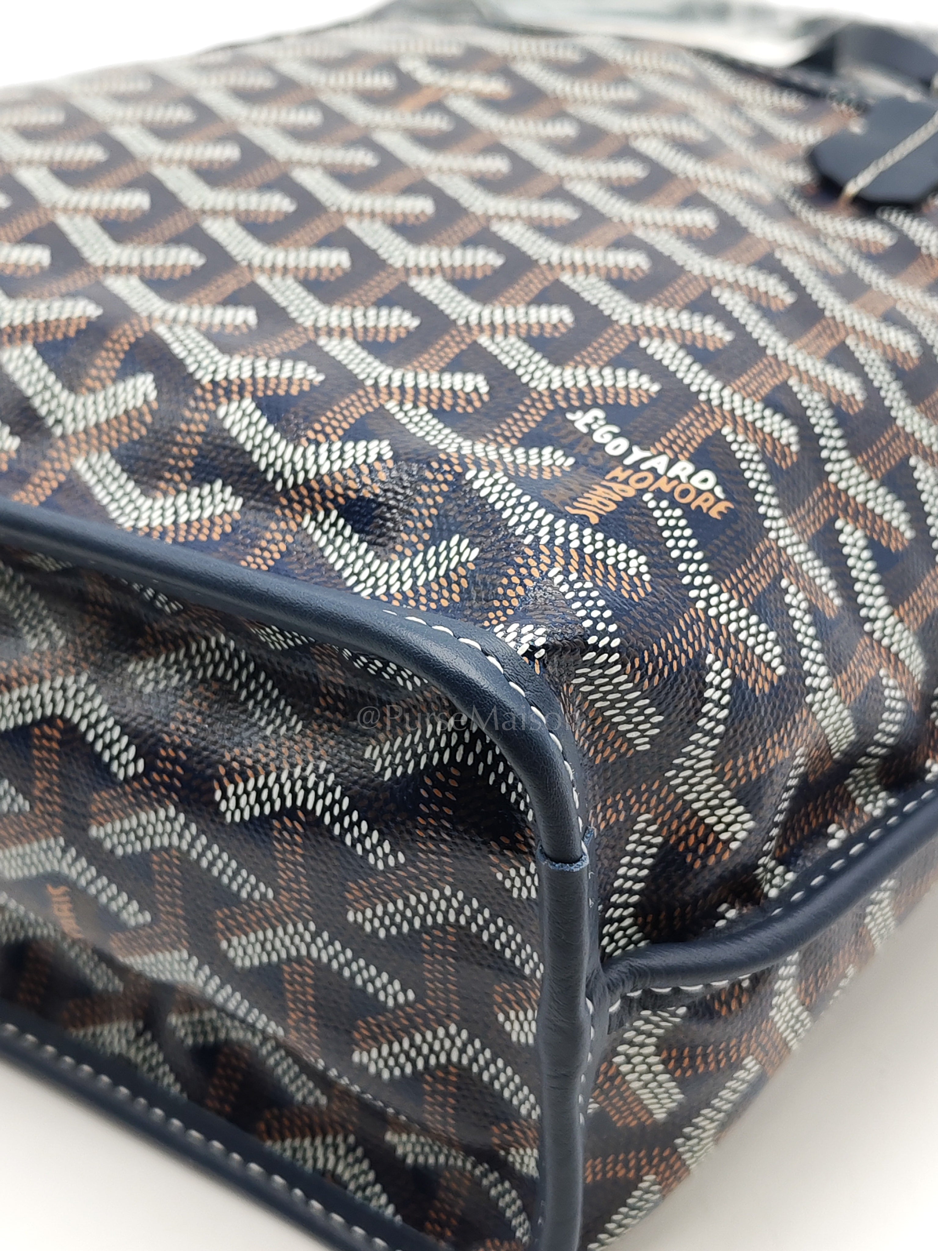 Mini Anjou Tote Bag in Navy Blue Goyardine Canvas with Croc Universal Clip Charm | Purse Maison Luxury Bags Shop