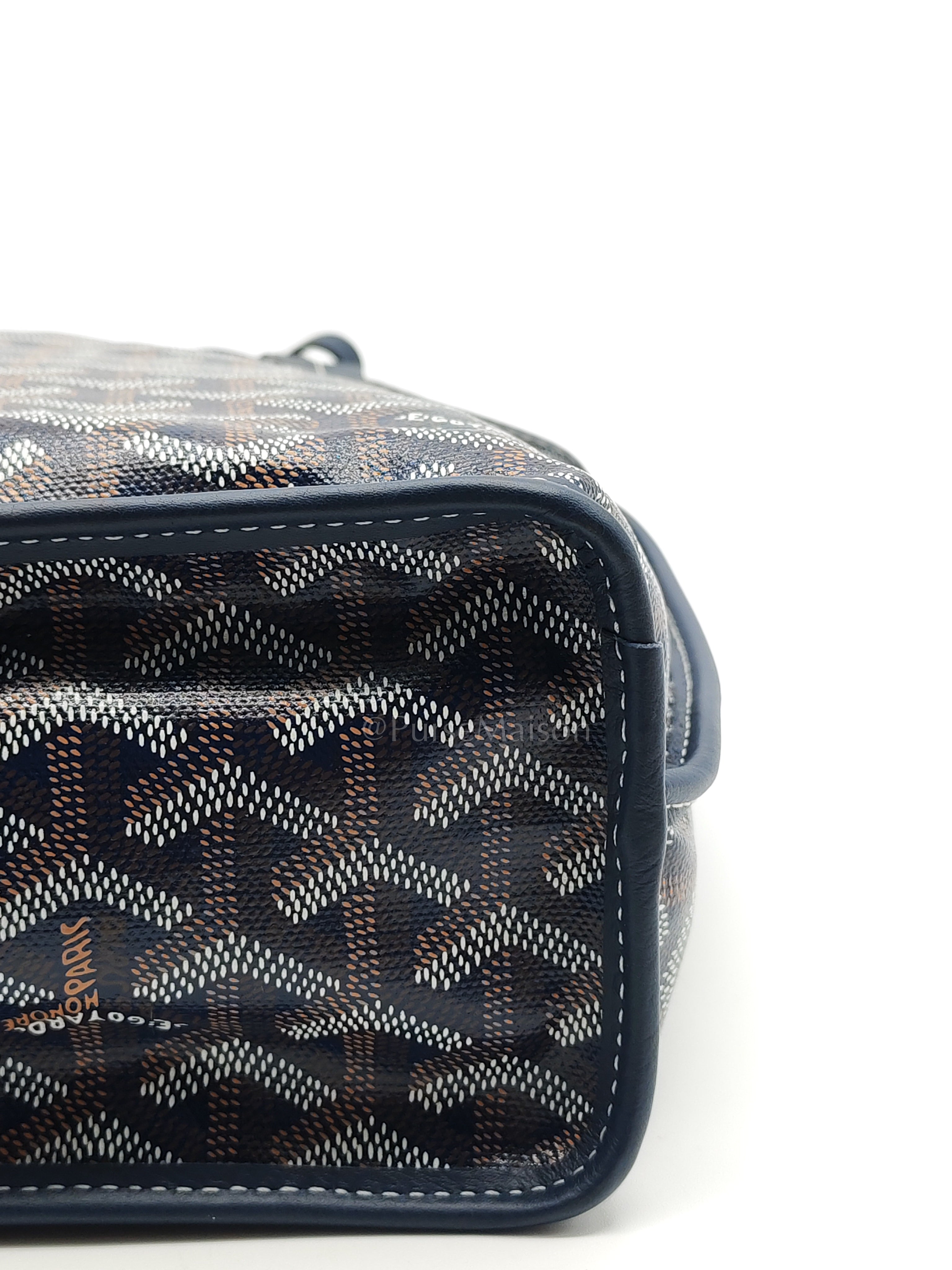 Mini Anjou Tote Bag in Navy Blue Goyardine Canvas with Croc Universal Clip Charm | Purse Maison Luxury Bags Shop