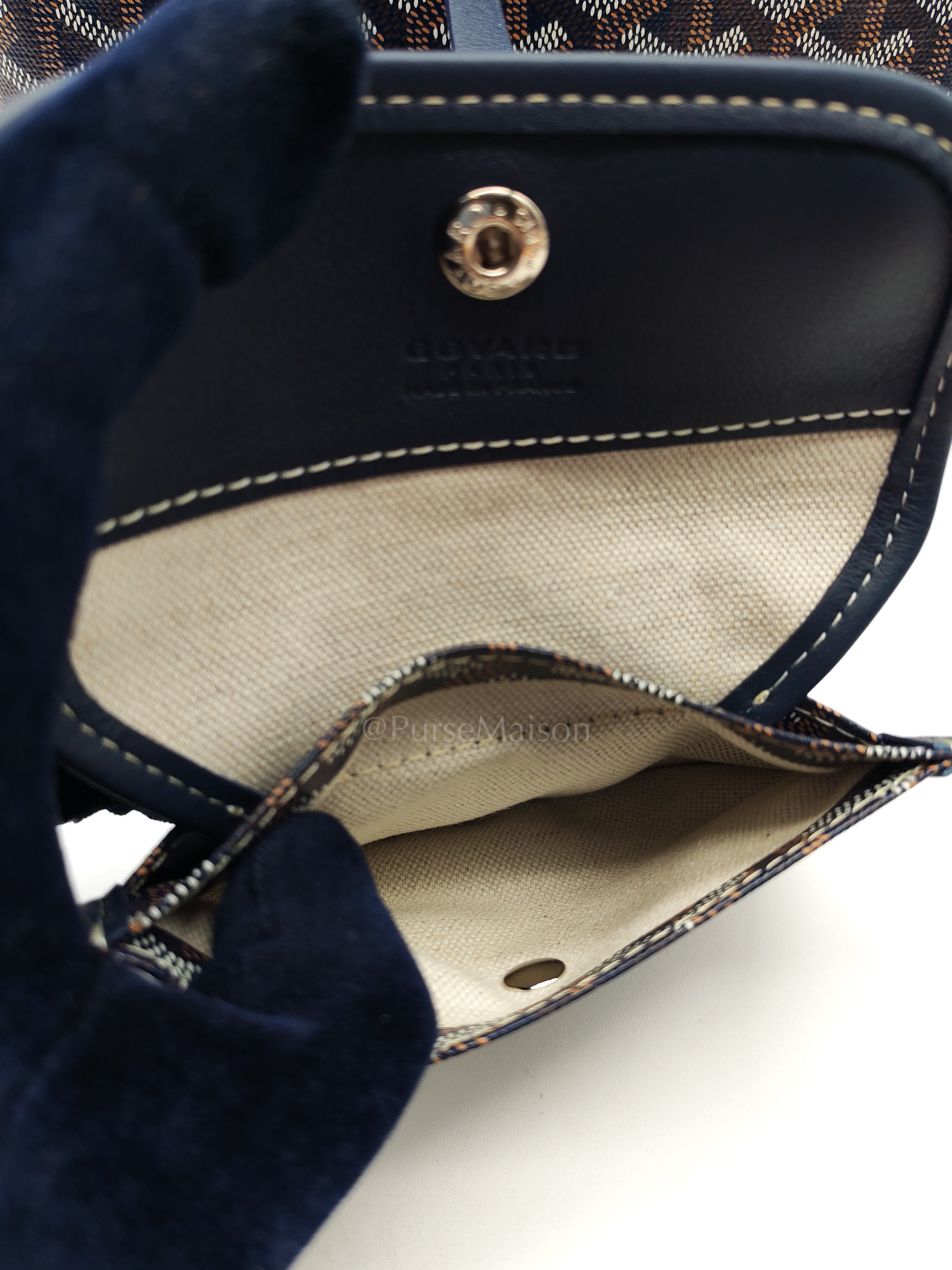 Mini Anjou Tote Bag in Navy Blue Goyardine Canvas with Croc Universal Clip Charm | Purse Maison Luxury Bags Shop