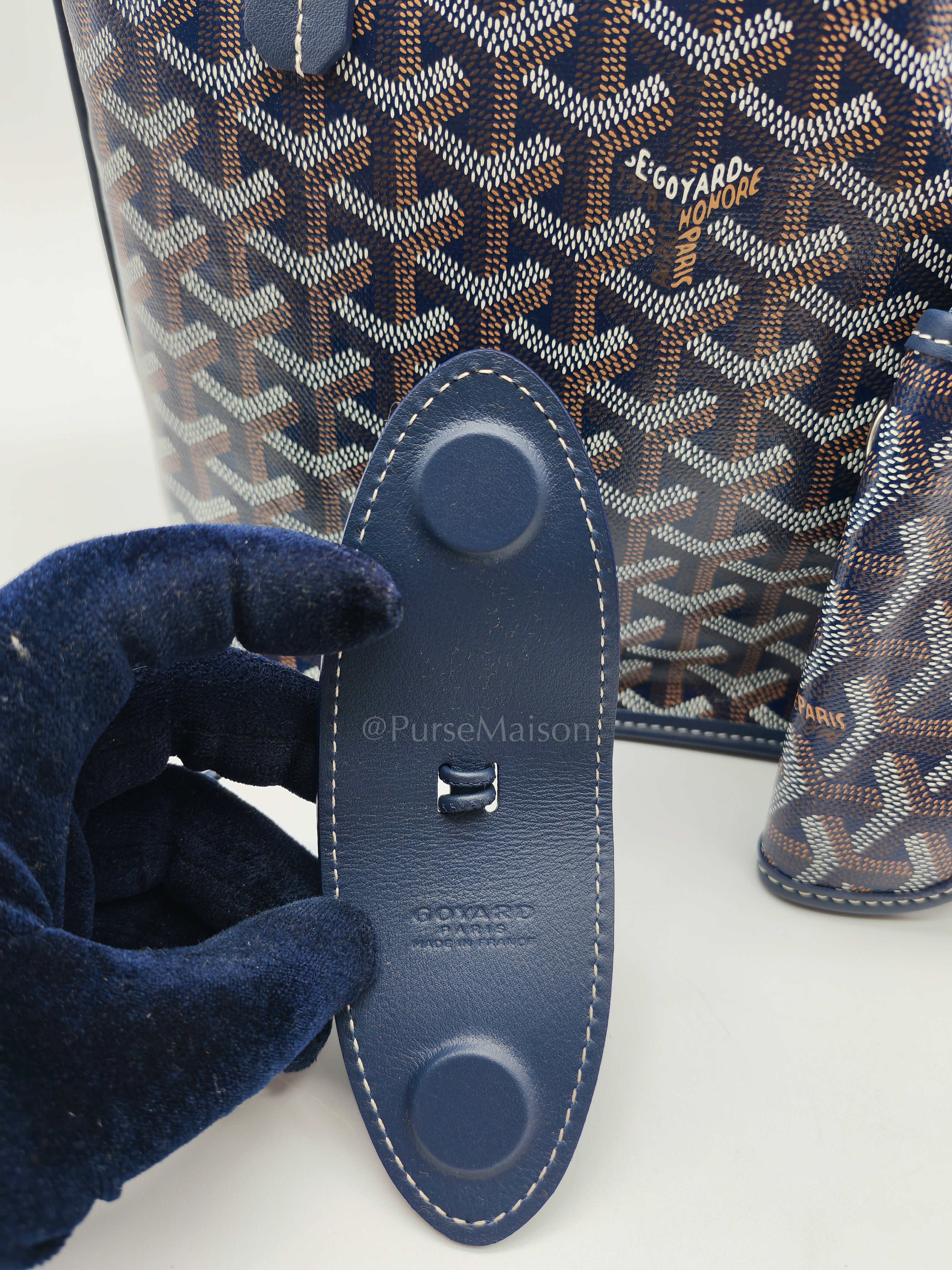 Mini Anjou Tote Bag in Navy Blue Goyardine Canvas with Croc Universal Clip Charm | Purse Maison Luxury Bags Shop