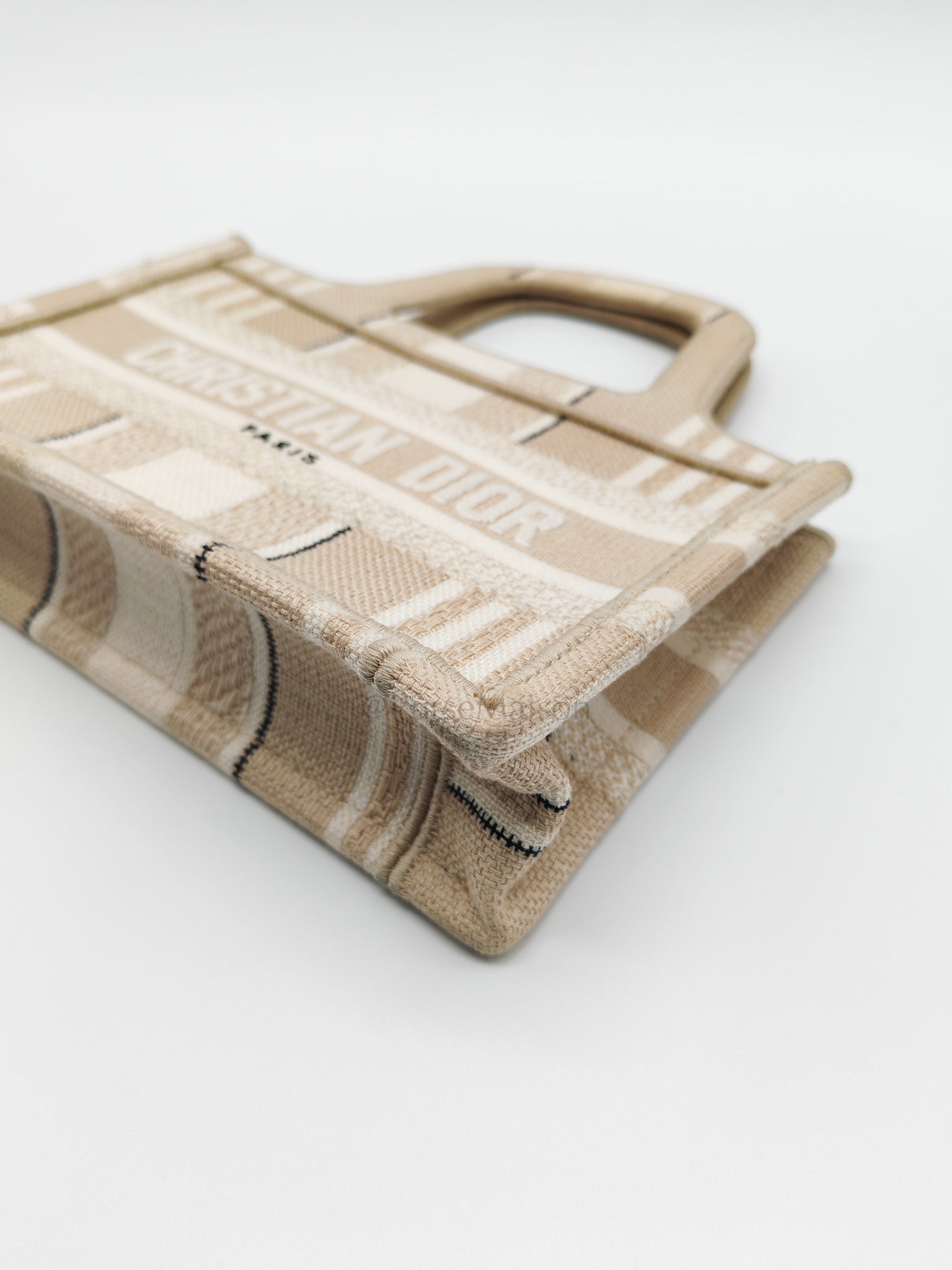 Mini Book Tote in Beige Embroidered Canvas | Purse Maison Luxury Bags Shop