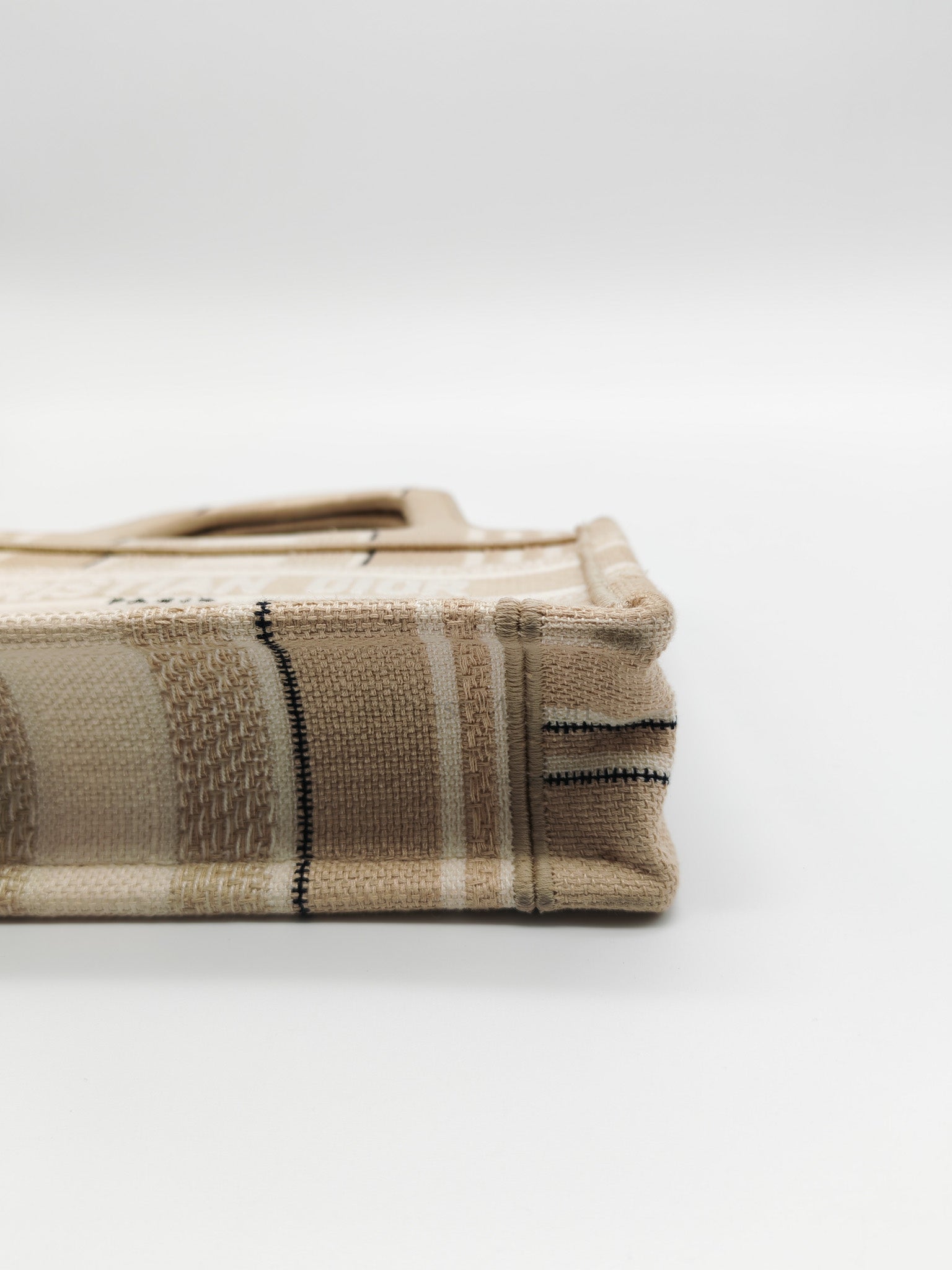 Mini Book Tote in Beige Embroidered Canvas | Purse Maison Luxury Bags Shop