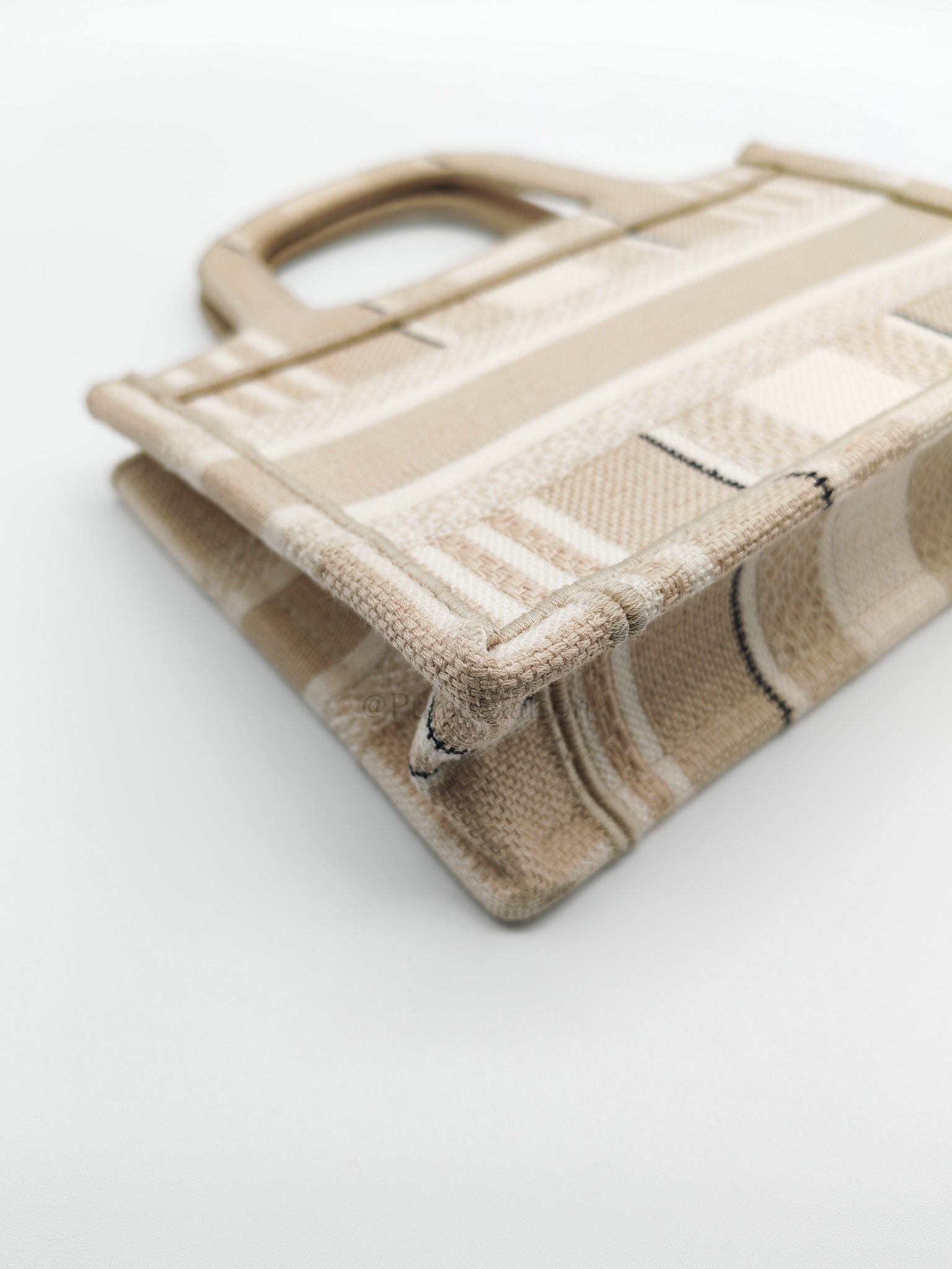 Mini Book Tote in Beige Embroidered Canvas | Purse Maison Luxury Bags Shop