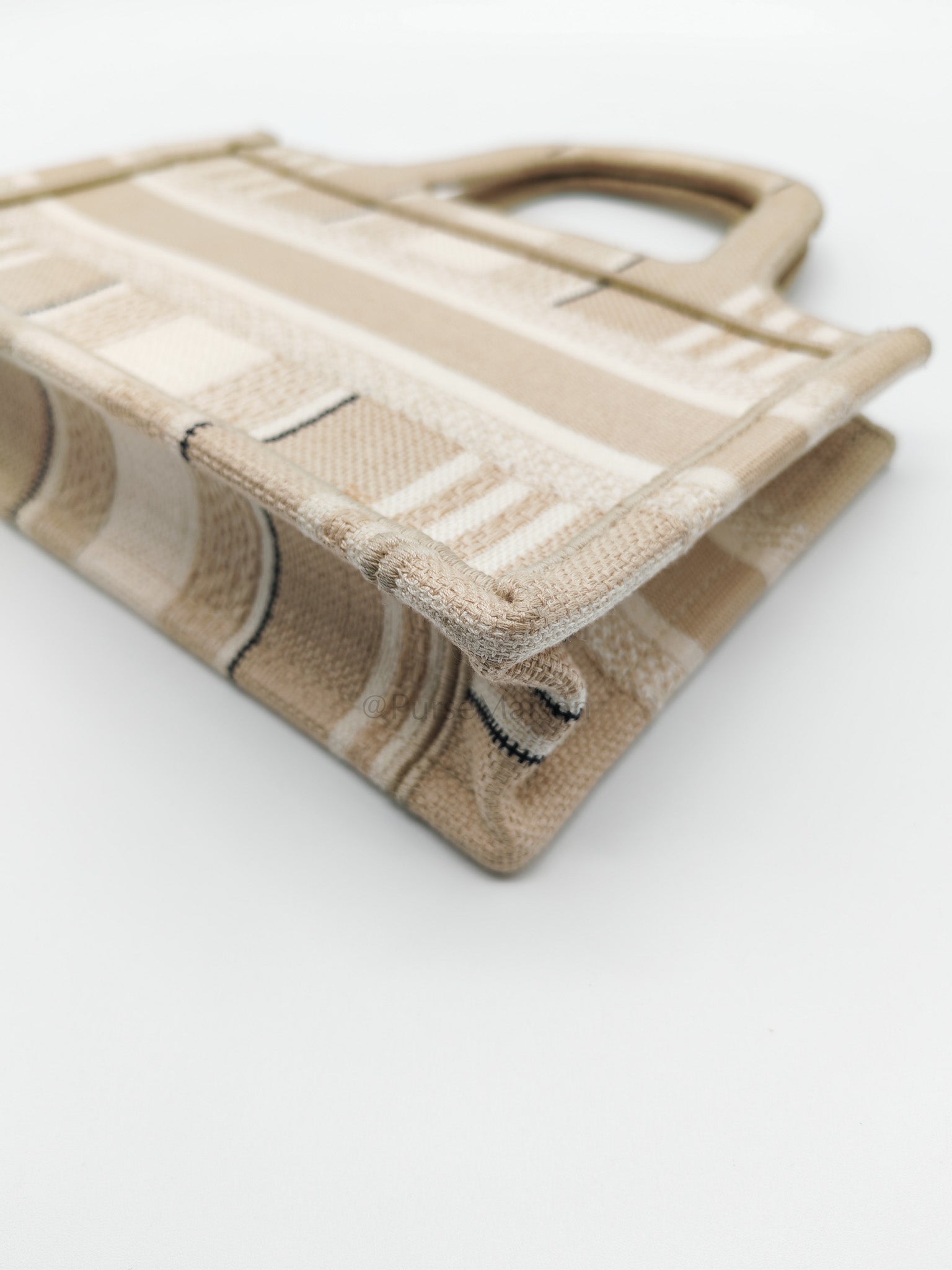Mini Book Tote in Beige Embroidered Canvas | Purse Maison Luxury Bags Shop