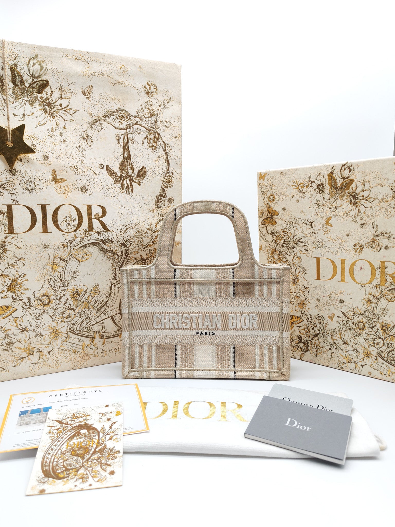 Mini Book Tote in Beige Embroidered Canvas | Purse Maison Luxury Bags Shop