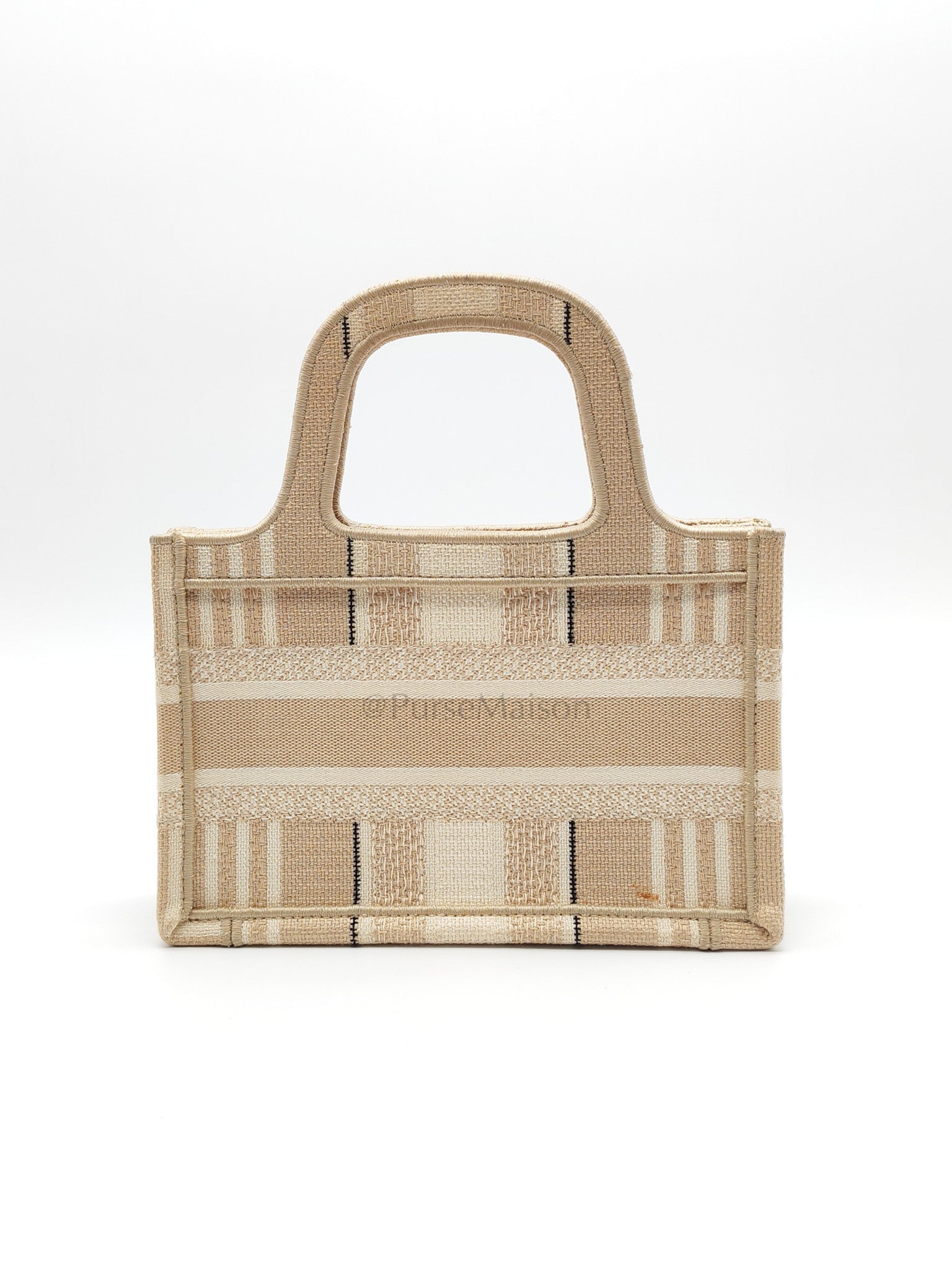 Mini Book Tote in Beige Embroidered Canvas | Purse Maison Luxury Bags Shop