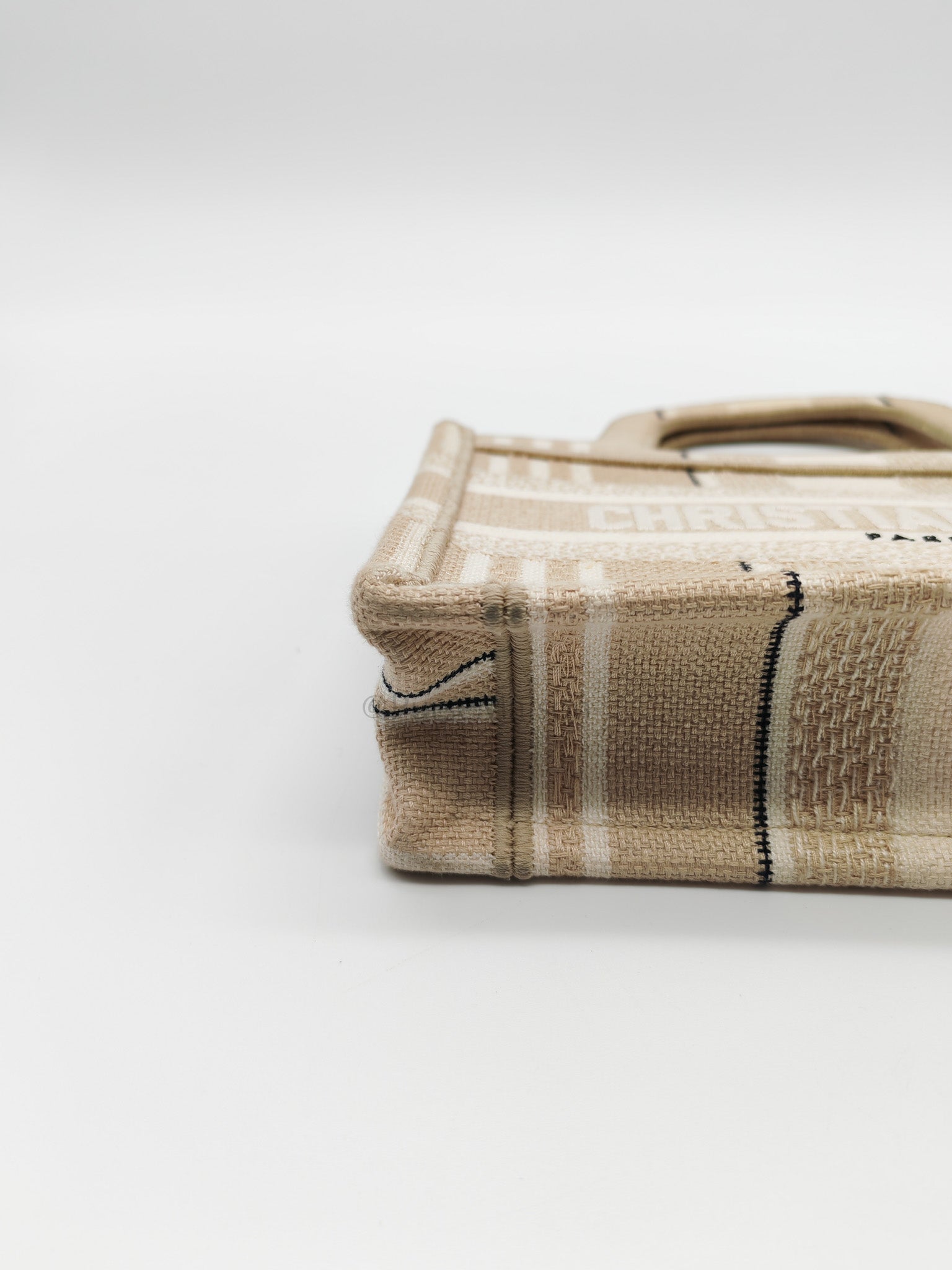 Mini Book Tote in Beige Embroidered Canvas | Purse Maison Luxury Bags Shop