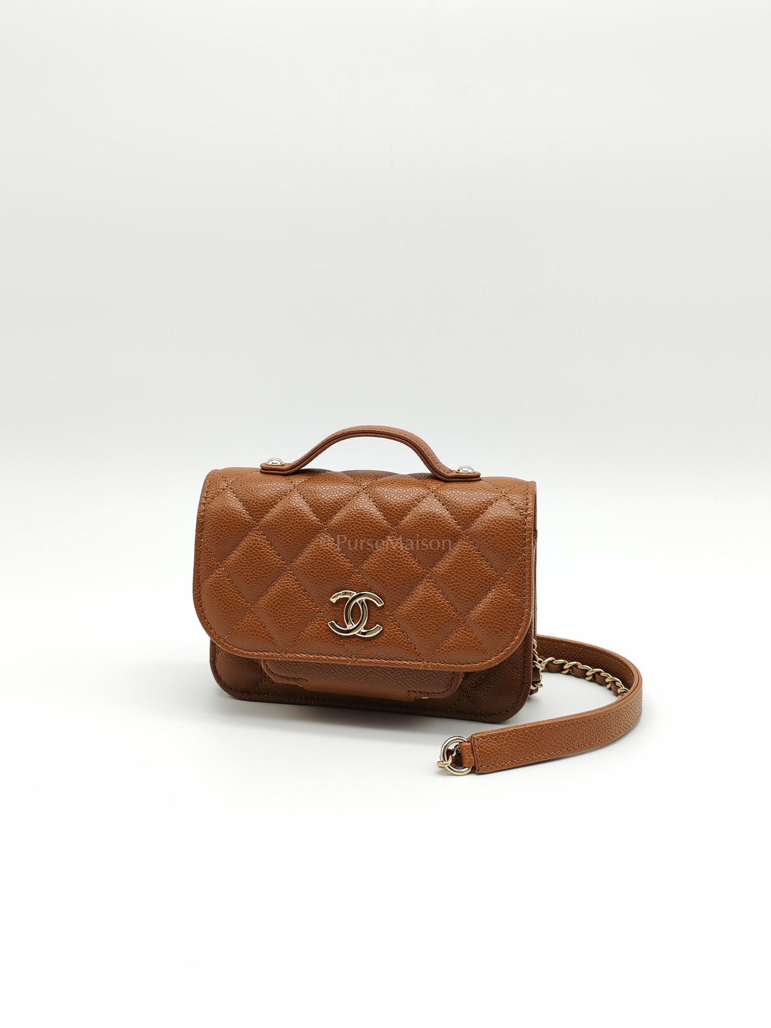 Mini Business Affinity in Caramel Light Gold Hardware (Microchip) | Purse Maison Luxury Bags Shop